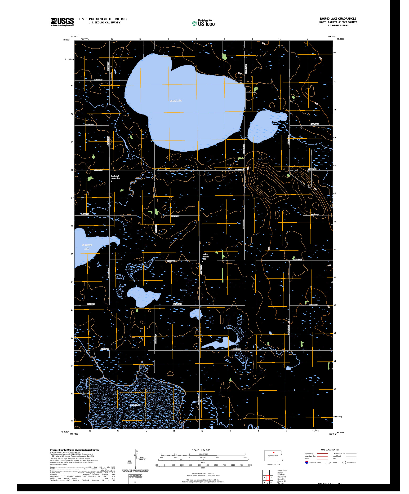 US TOPO 7.5-MINUTE MAP FOR ROUND LAKE, ND