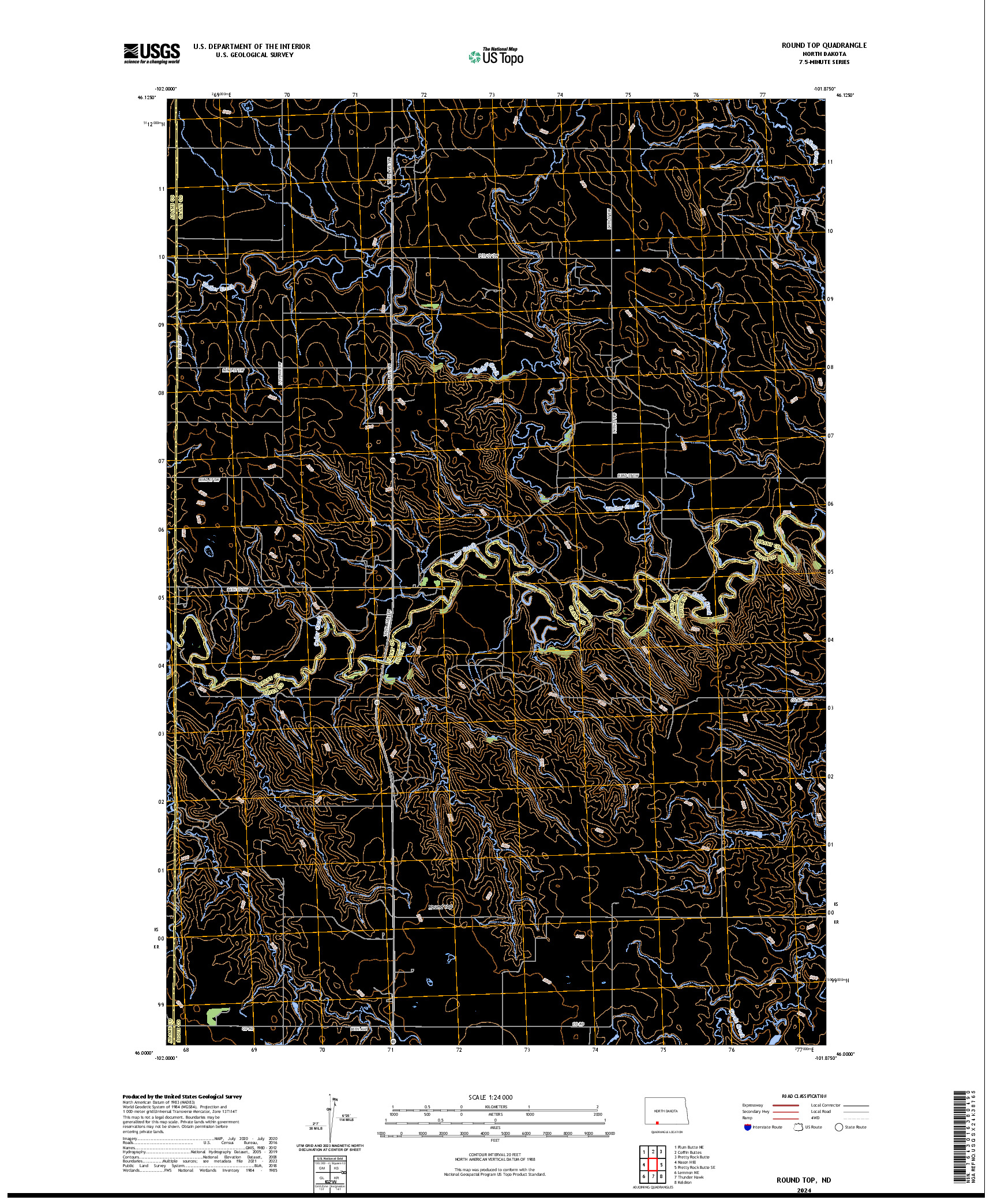 US TOPO 7.5-MINUTE MAP FOR ROUND TOP, ND