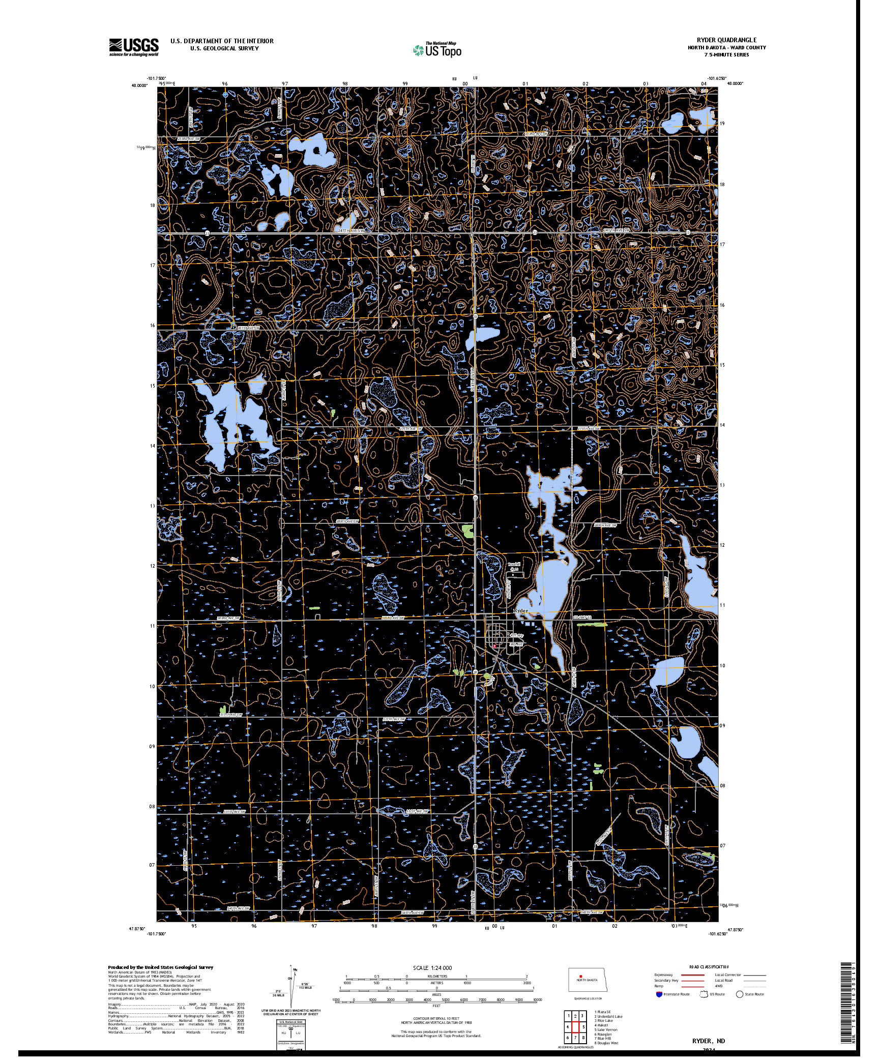 US TOPO 7.5-MINUTE MAP FOR RYDER, ND