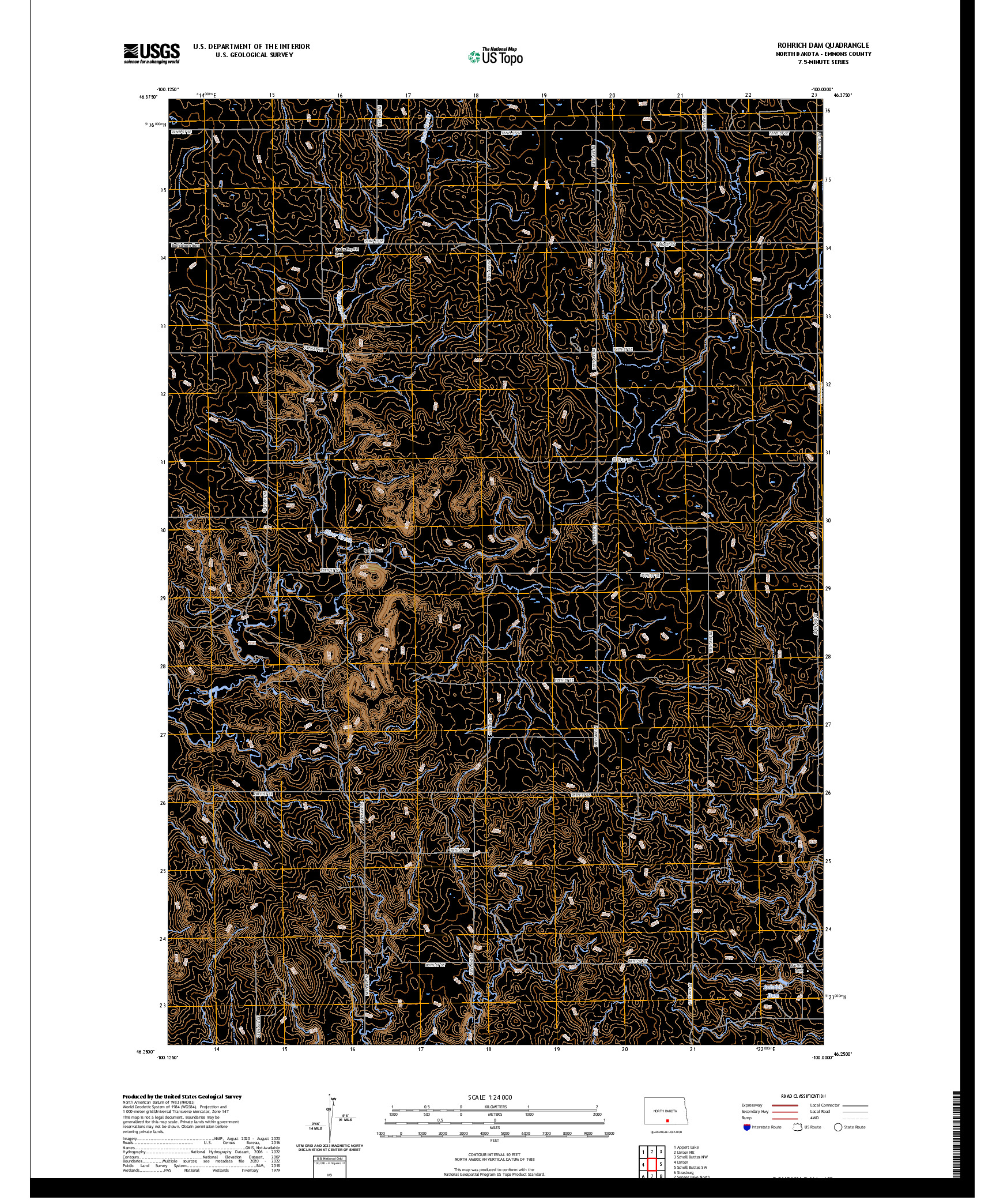 US TOPO 7.5-MINUTE MAP FOR ROHRICH DAM, ND