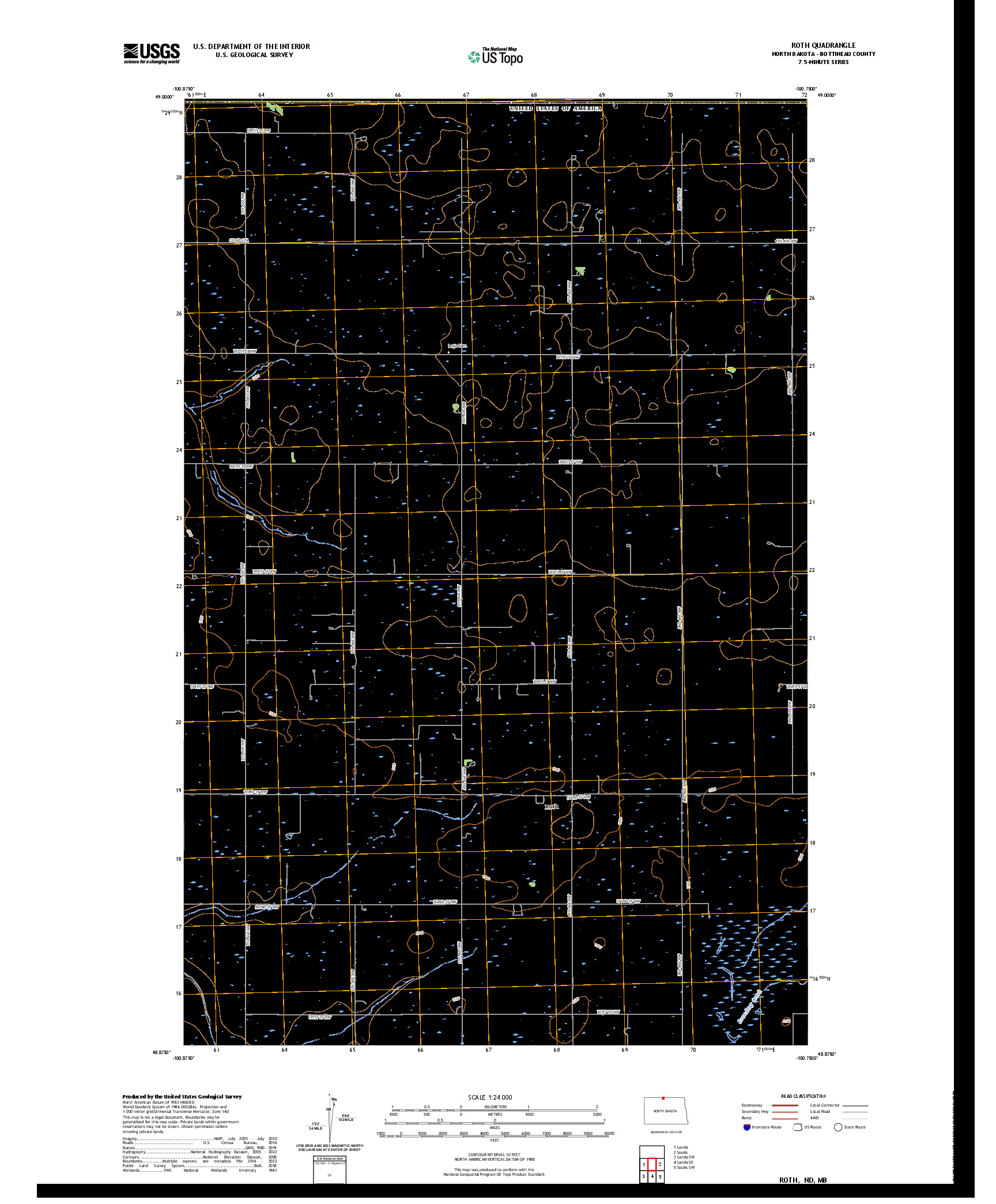 US TOPO 7.5-MINUTE MAP FOR ROTH, ND,MB