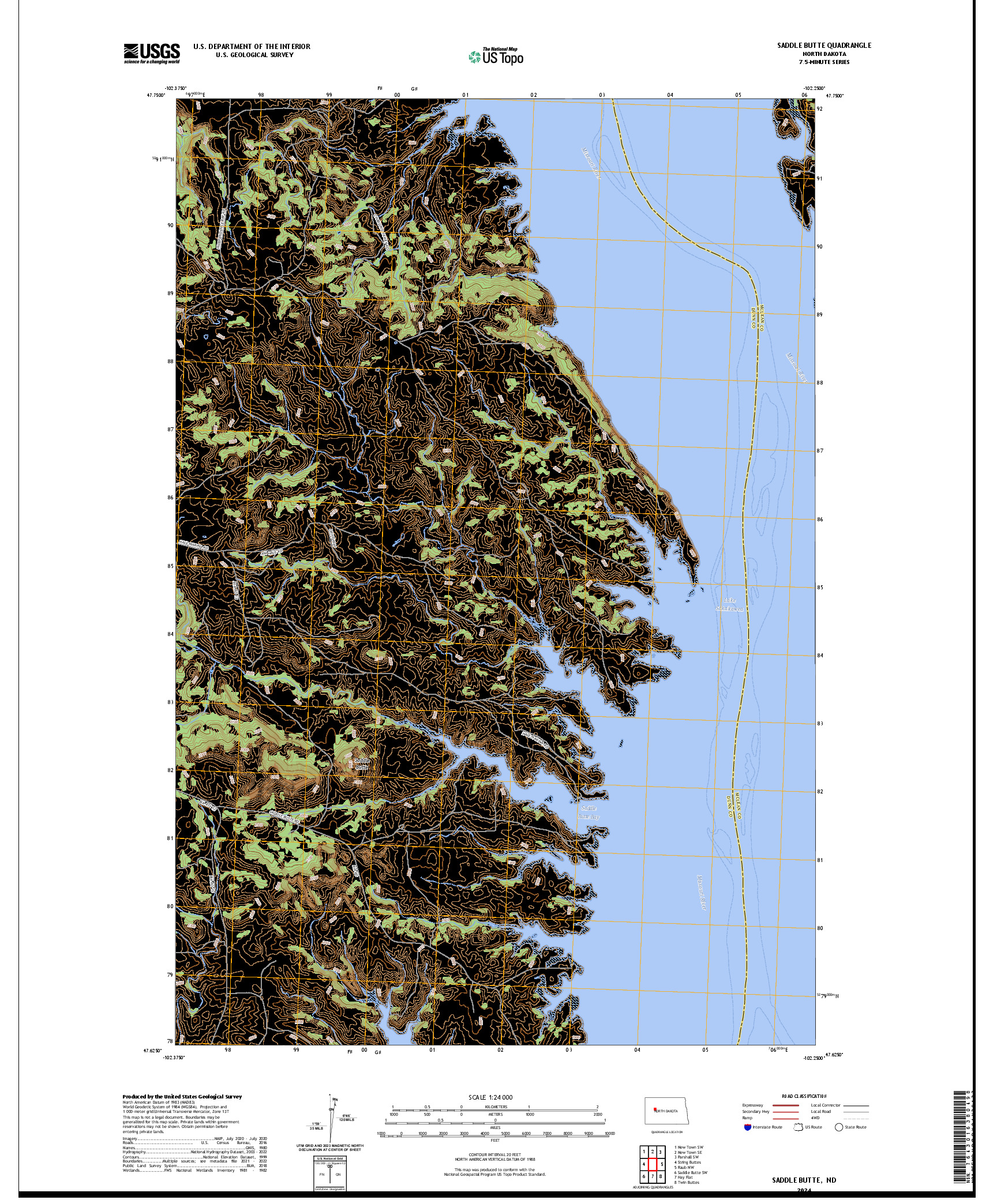 US TOPO 7.5-MINUTE MAP FOR SADDLE BUTTE, ND