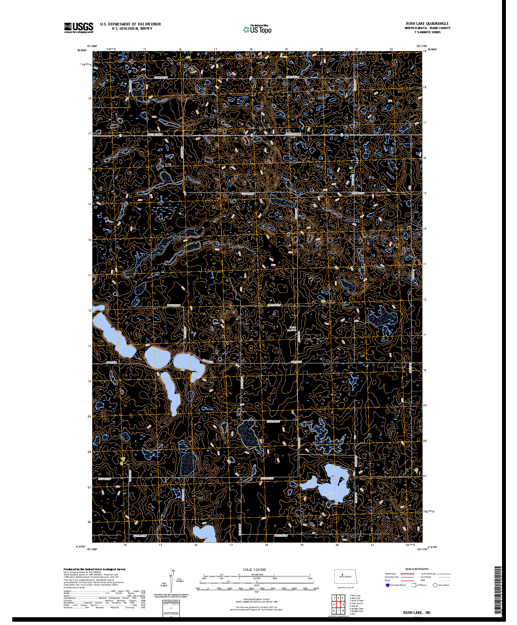 US TOPO 7.5-MINUTE MAP FOR RUSH LAKE, ND