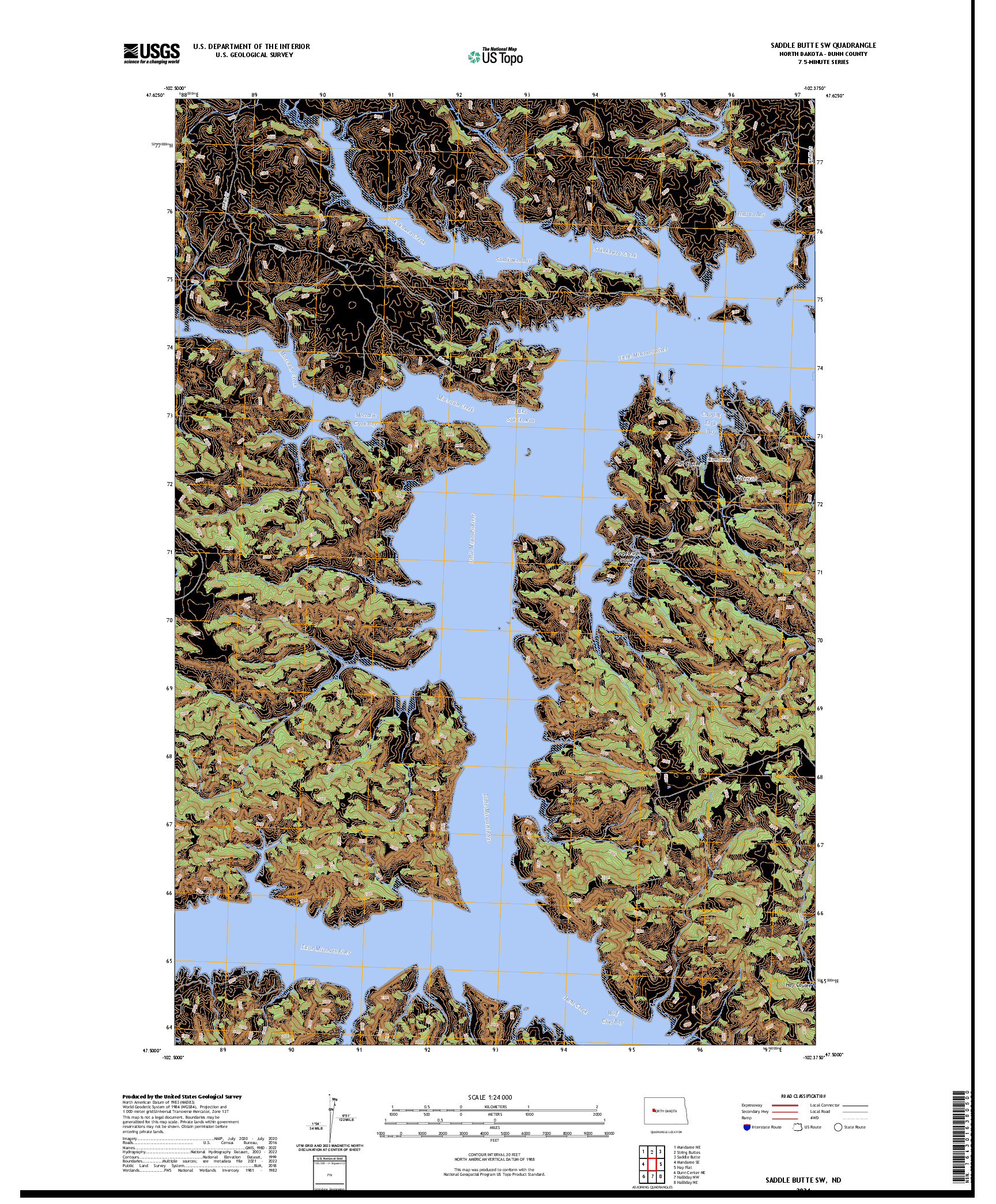 US TOPO 7.5-MINUTE MAP FOR SADDLE BUTTE SW, ND