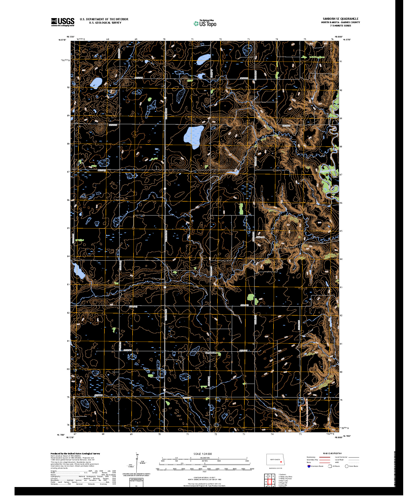 US TOPO 7.5-MINUTE MAP FOR SANBORN SE, ND