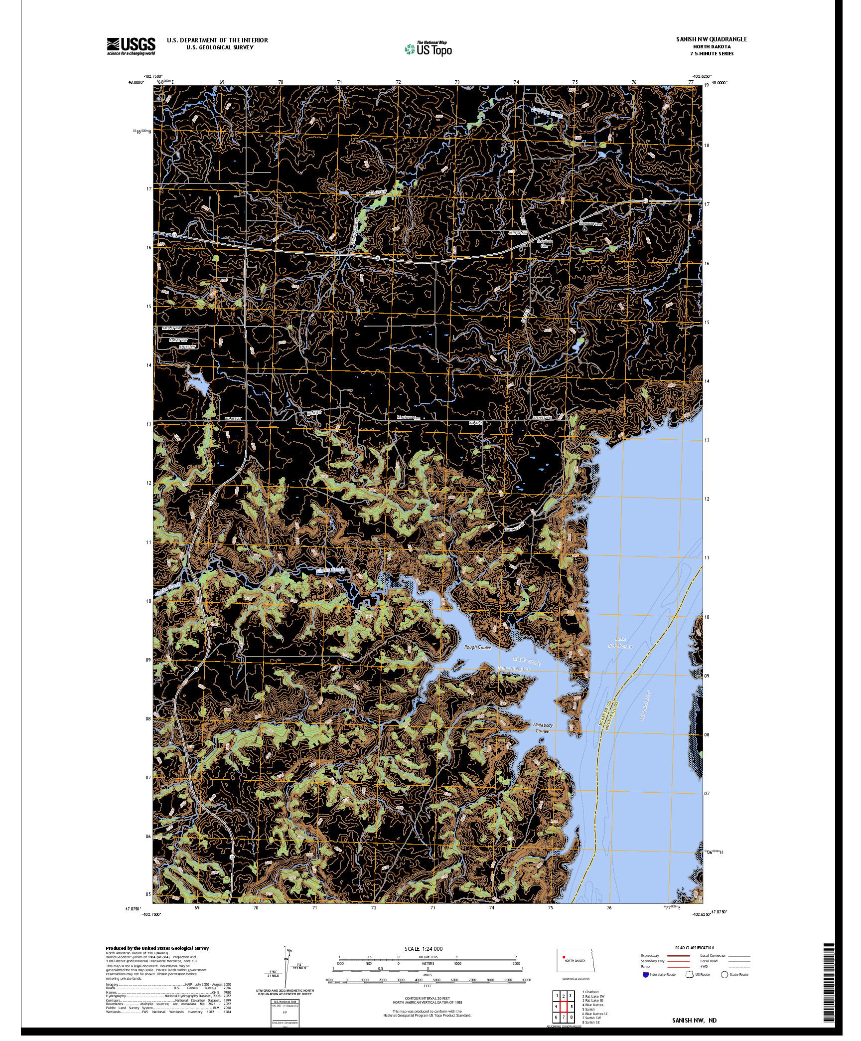 US TOPO 7.5-MINUTE MAP FOR SANISH NW, ND