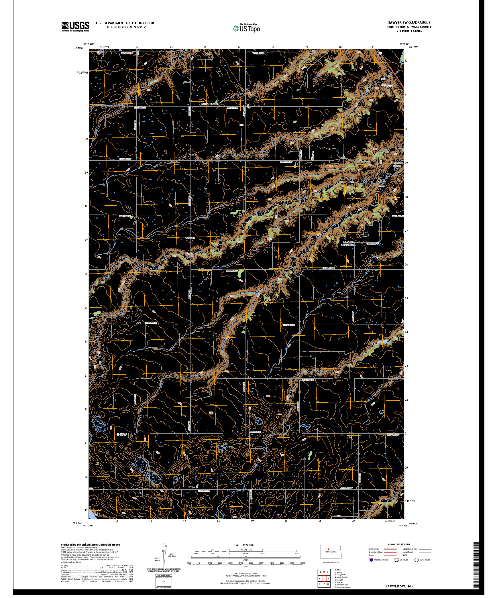 US TOPO 7.5-MINUTE MAP FOR SAWYER SW, ND