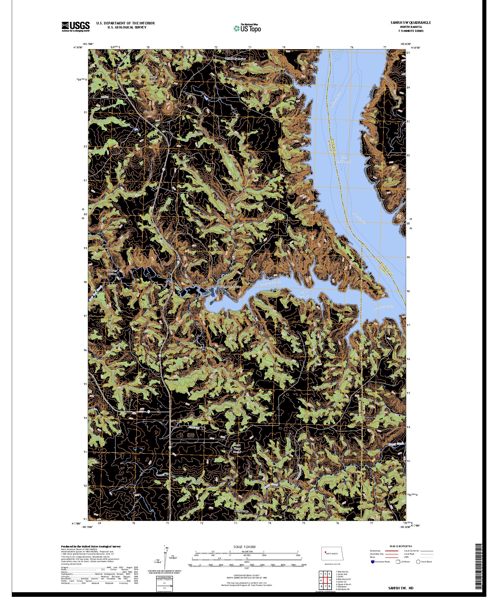 US TOPO 7.5-MINUTE MAP FOR SANISH SW, ND