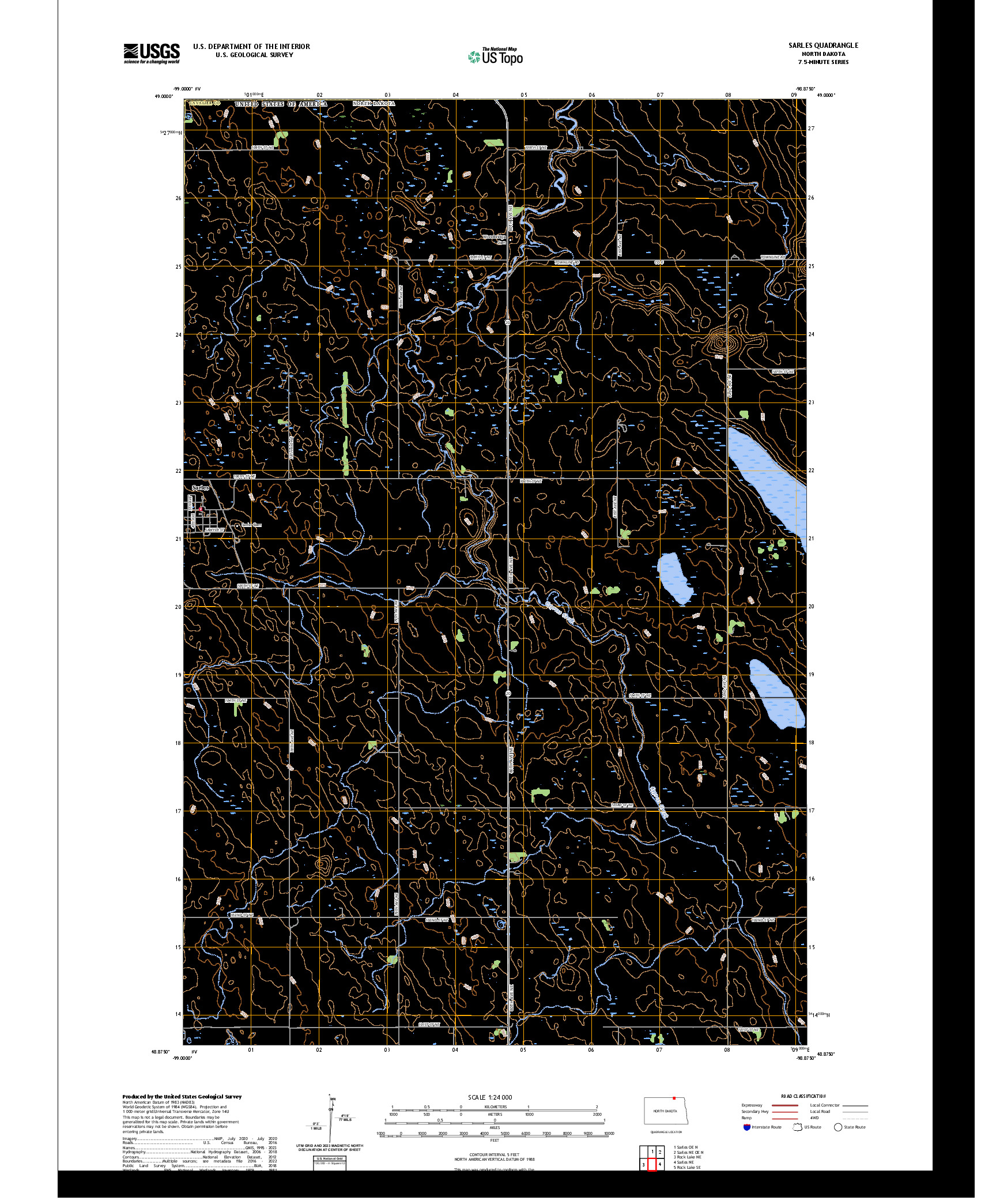 US TOPO 7.5-MINUTE MAP FOR SARLES, ND,MB