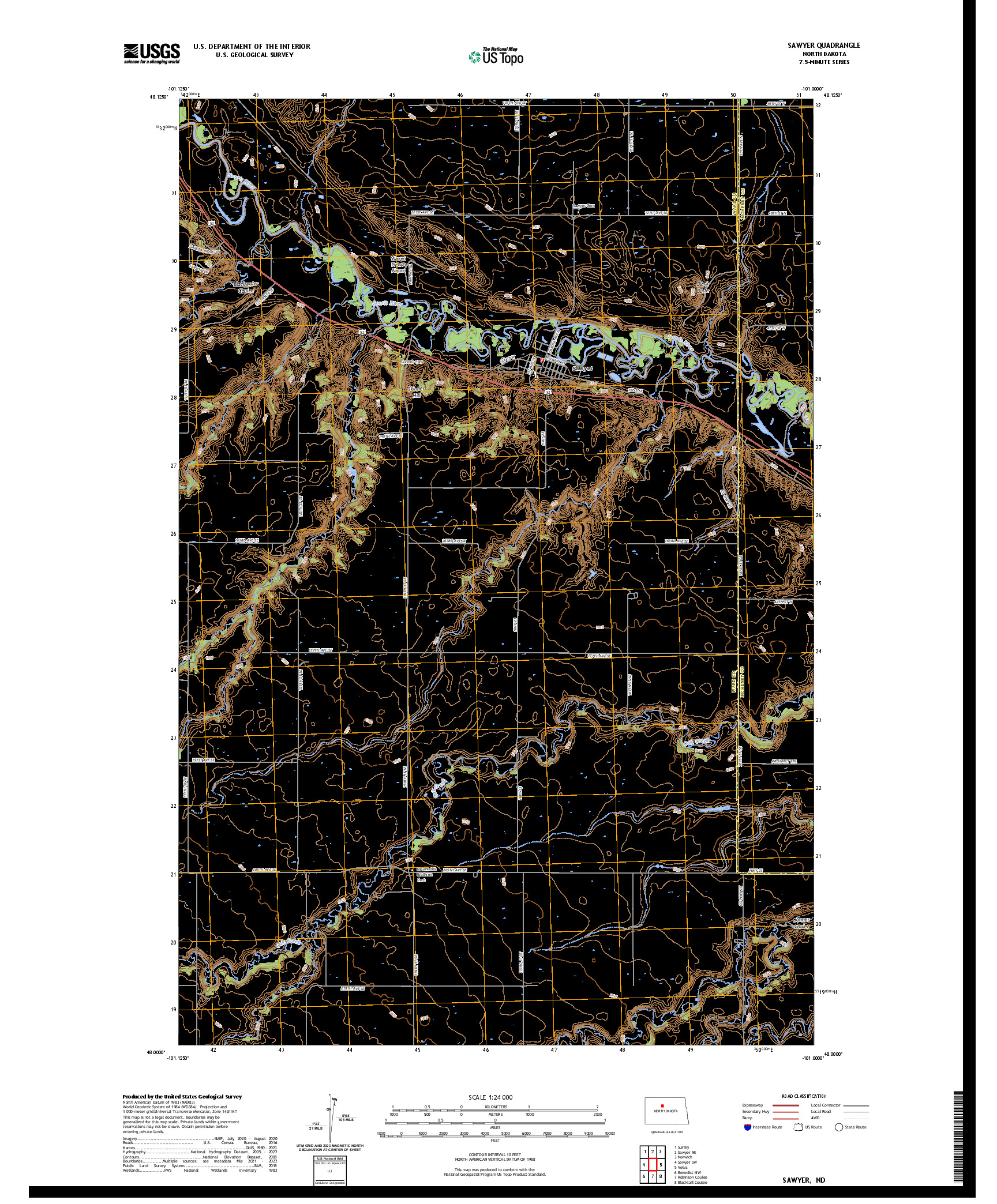 US TOPO 7.5-MINUTE MAP FOR SAWYER, ND