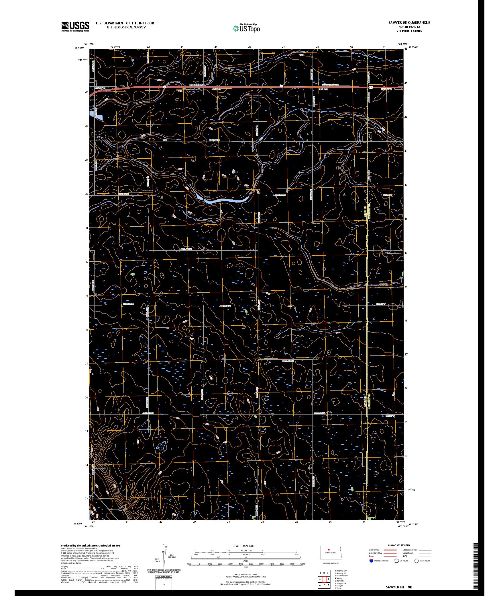 US TOPO 7.5-MINUTE MAP FOR SAWYER NE, ND