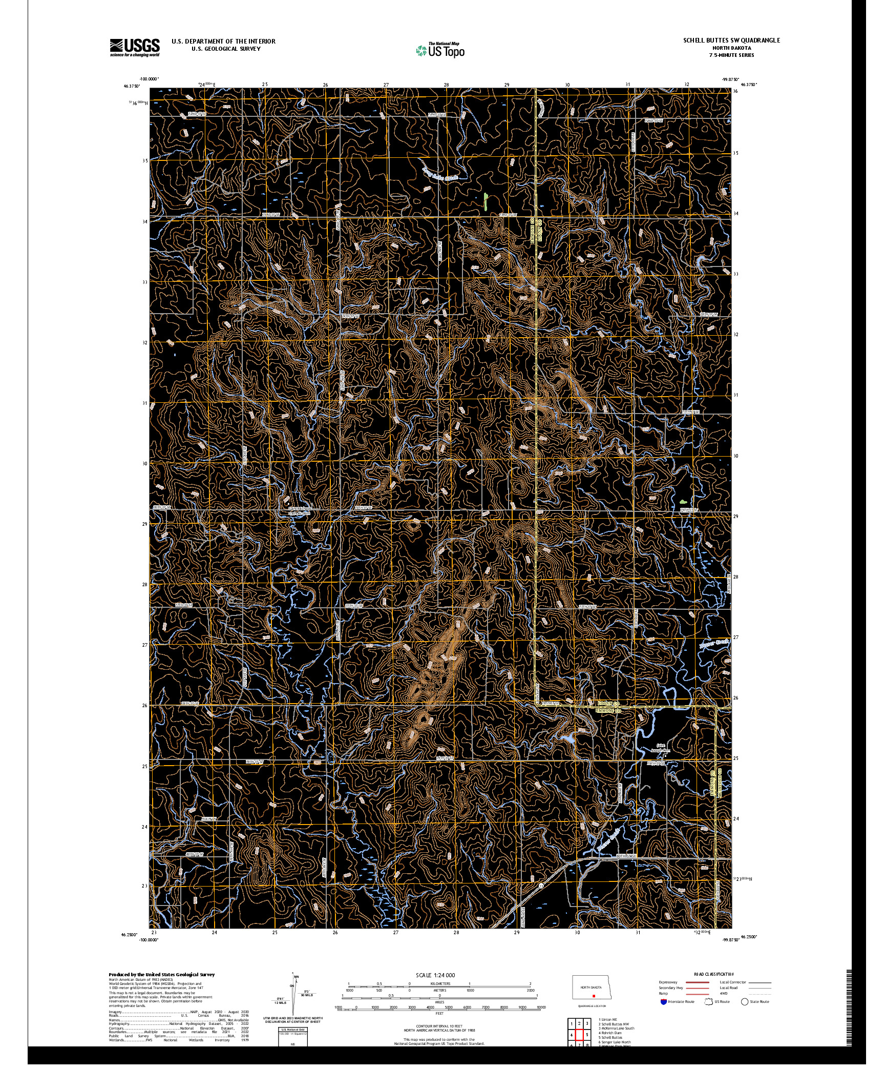 US TOPO 7.5-MINUTE MAP FOR SCHELL BUTTES SW, ND