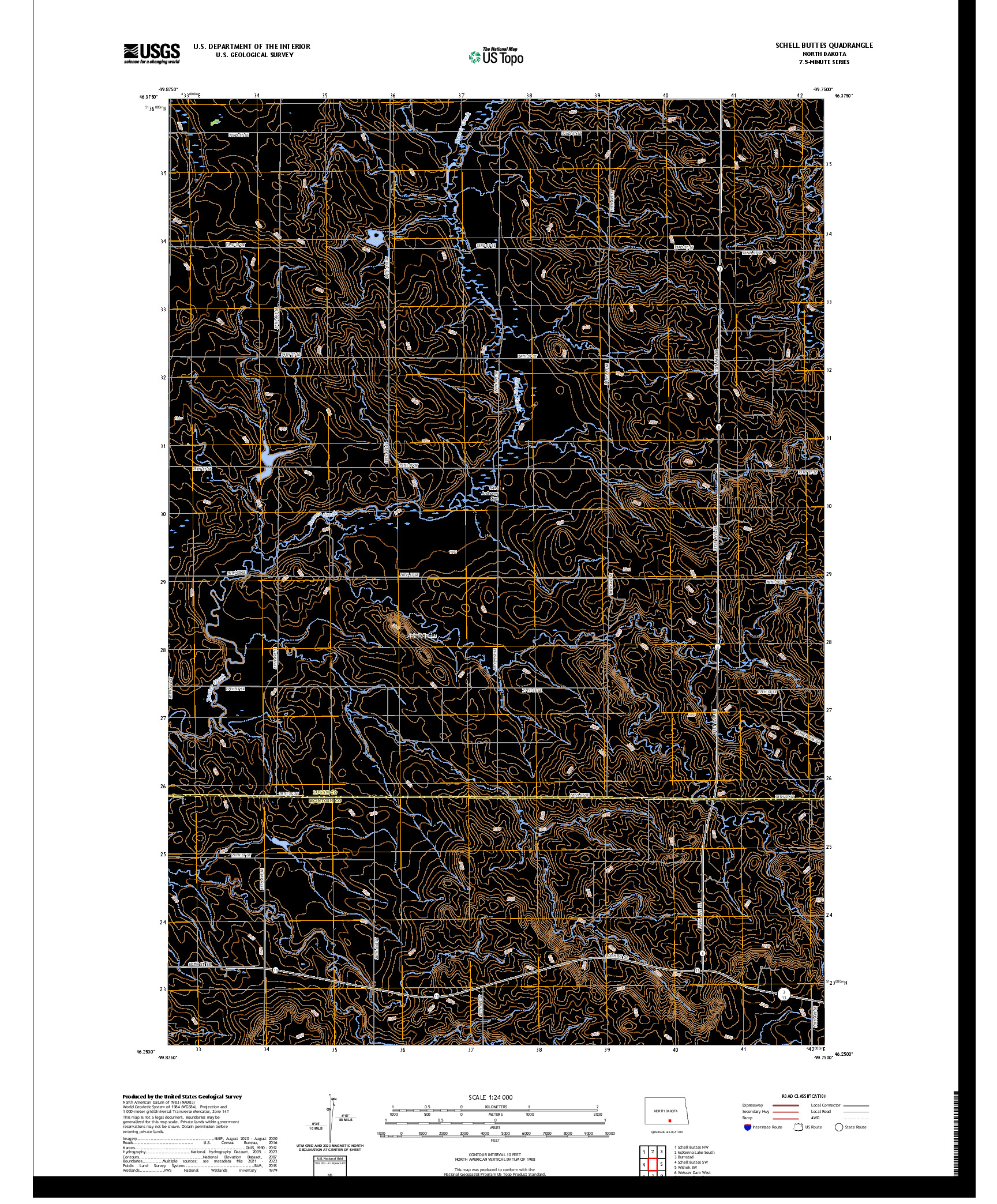 US TOPO 7.5-MINUTE MAP FOR SCHELL BUTTES, ND