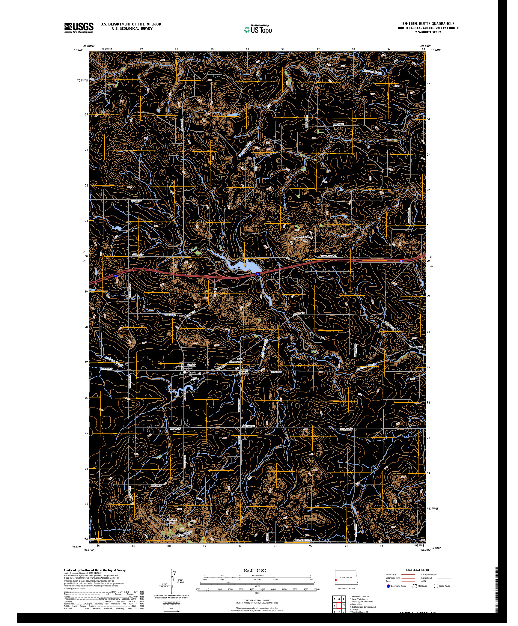US TOPO 7.5-MINUTE MAP FOR SENTINEL BUTTE, ND