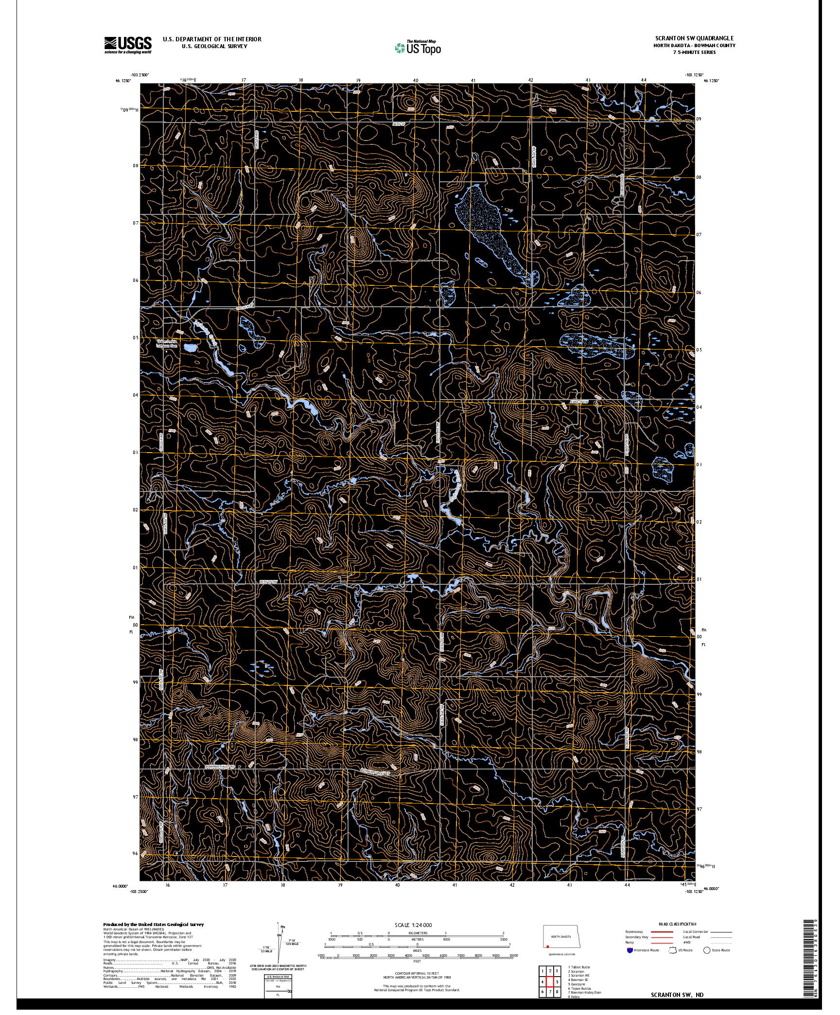 US TOPO 7.5-MINUTE MAP FOR SCRANTON SW, ND