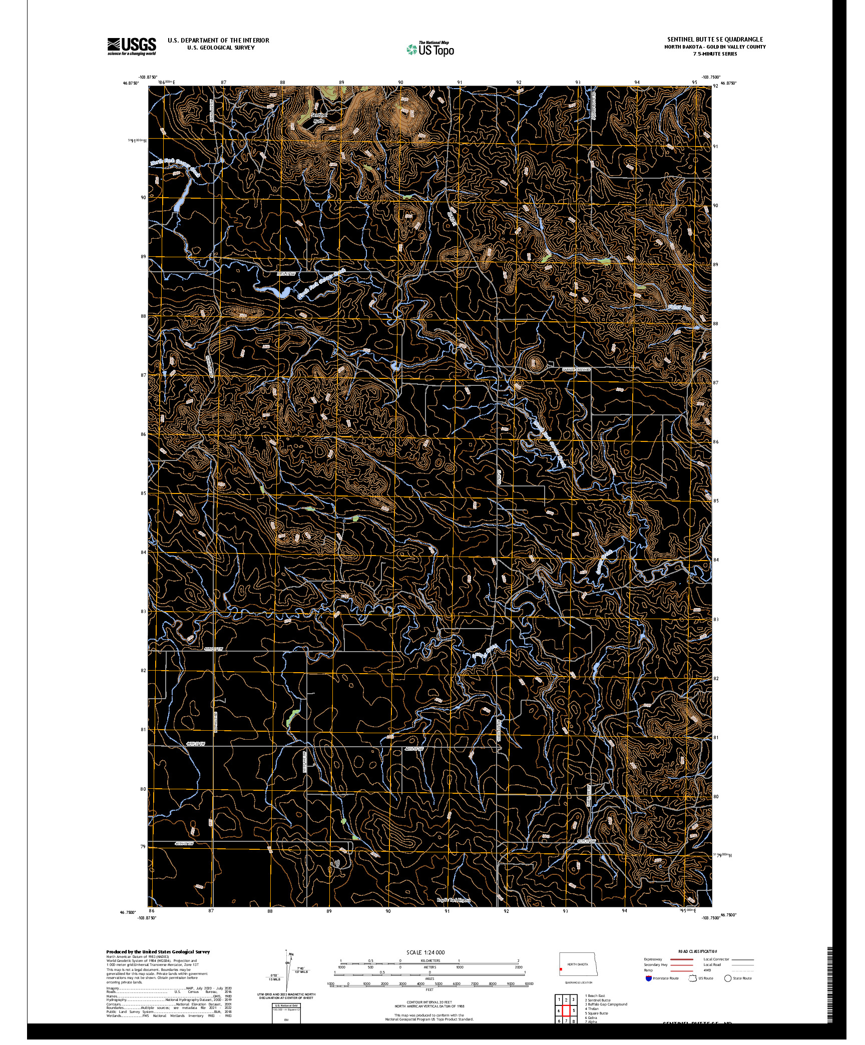 US TOPO 7.5-MINUTE MAP FOR SENTINEL BUTTE SE, ND