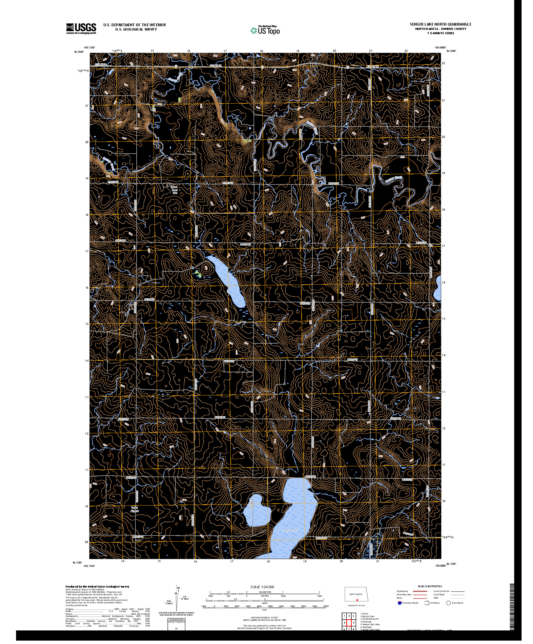 US TOPO 7.5-MINUTE MAP FOR SENGER LAKE NORTH, ND