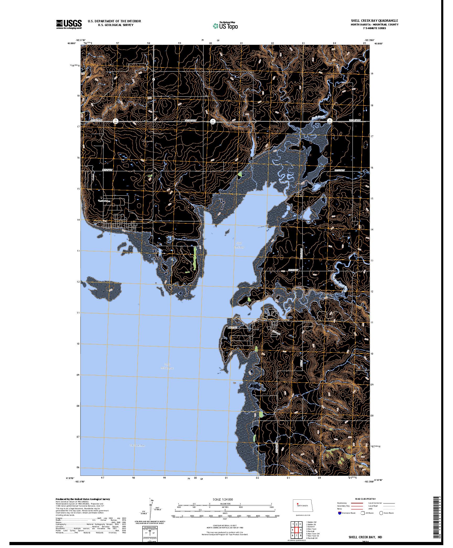 US TOPO 7.5-MINUTE MAP FOR SHELL CREEK BAY, ND