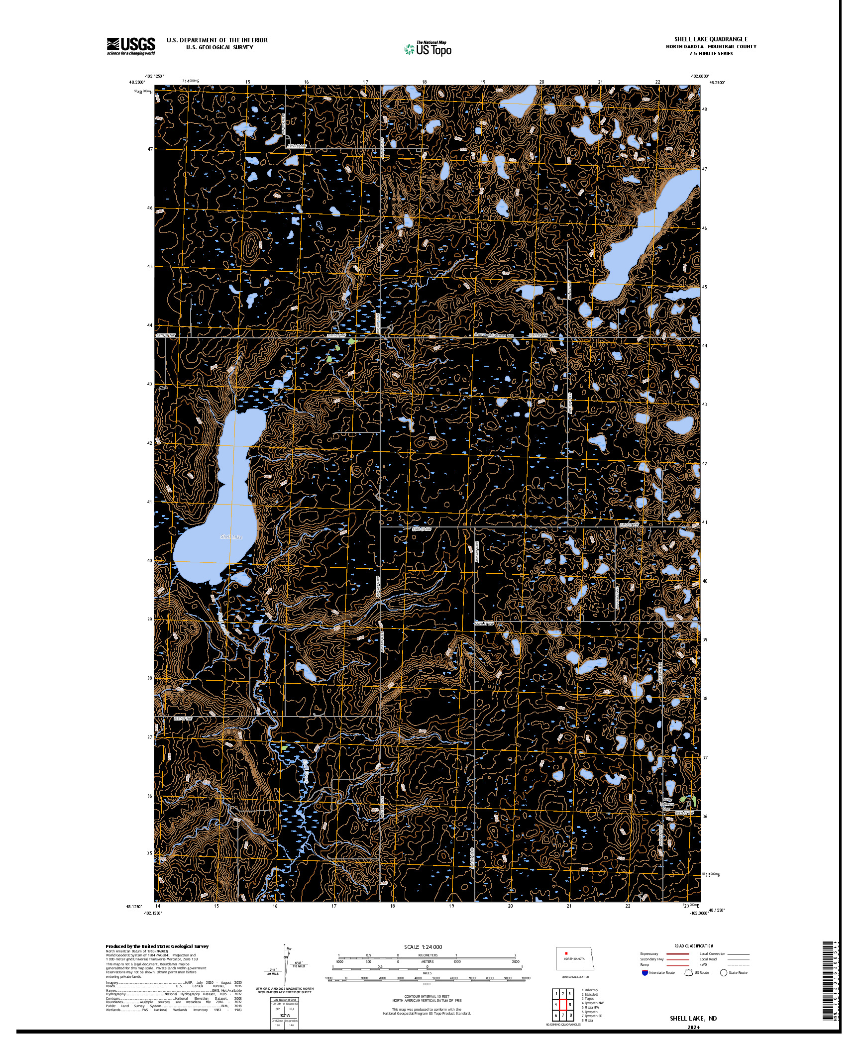 US TOPO 7.5-MINUTE MAP FOR SHELL LAKE, ND