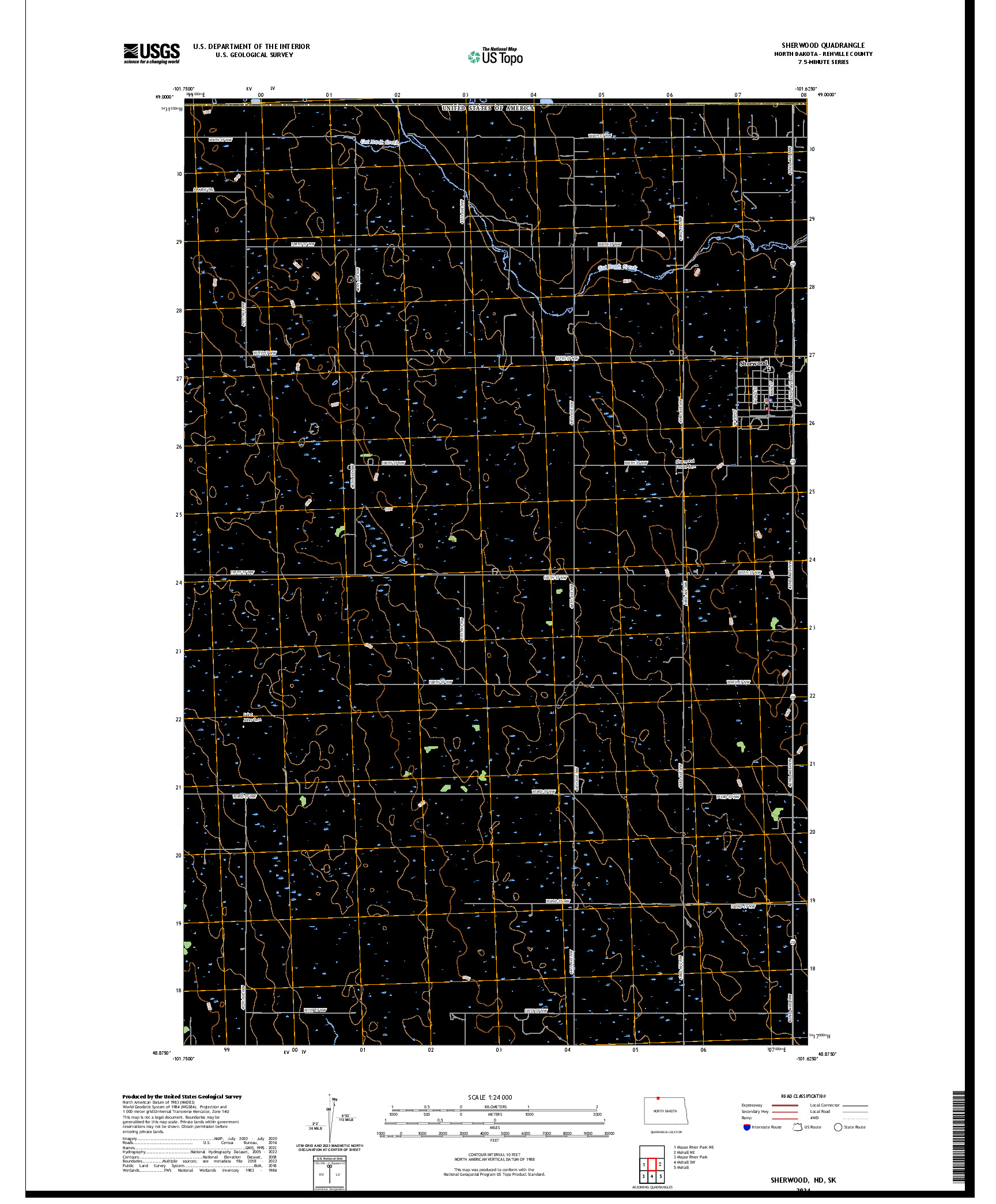 US TOPO 7.5-MINUTE MAP FOR SHERWOOD, ND,SK