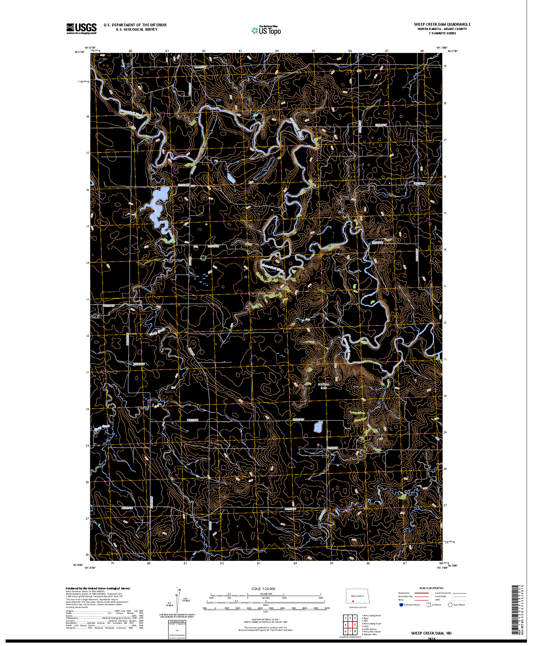 US TOPO 7.5-MINUTE MAP FOR SHEEP CREEK DAM, ND
