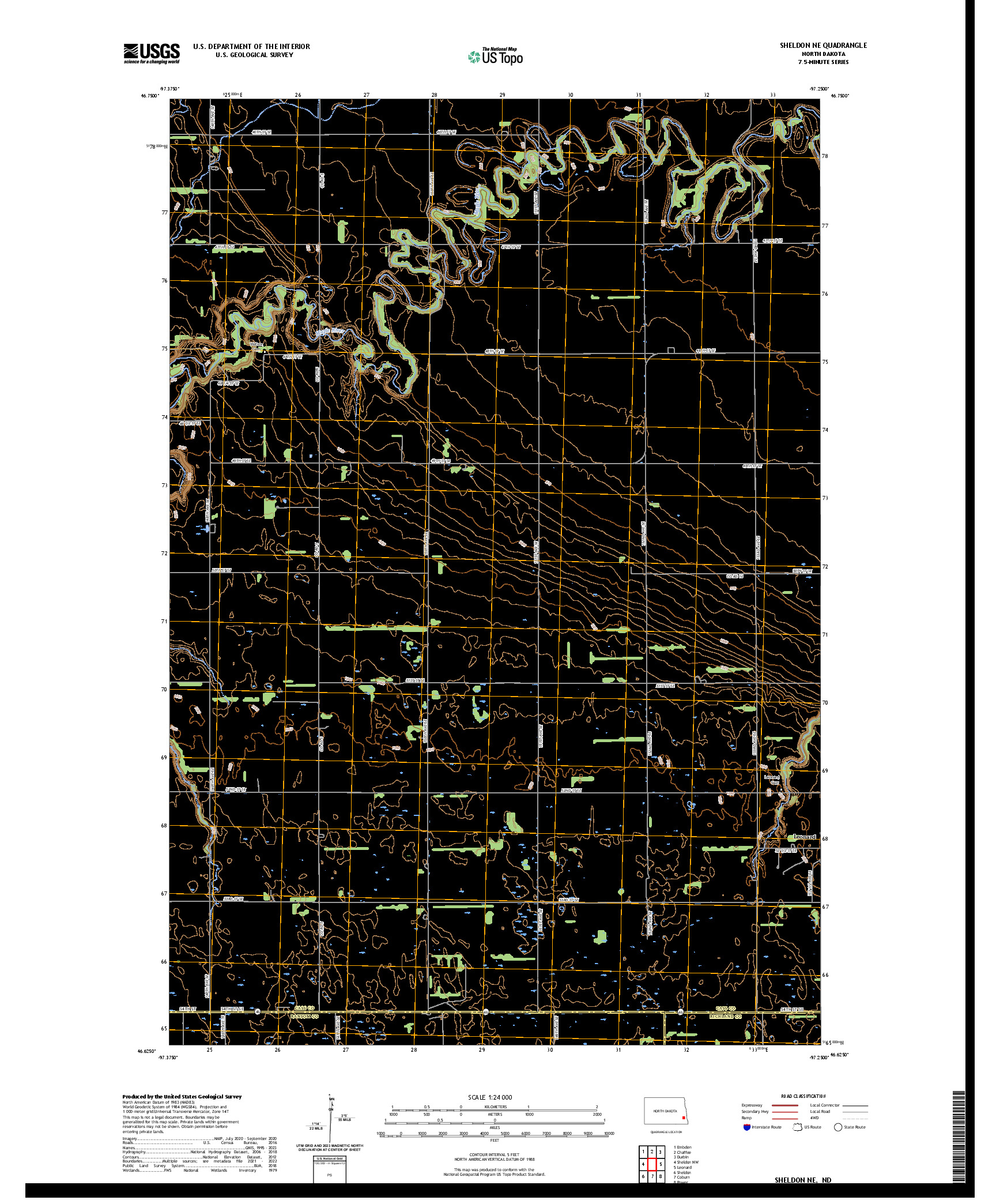 US TOPO 7.5-MINUTE MAP FOR SHELDON NE, ND