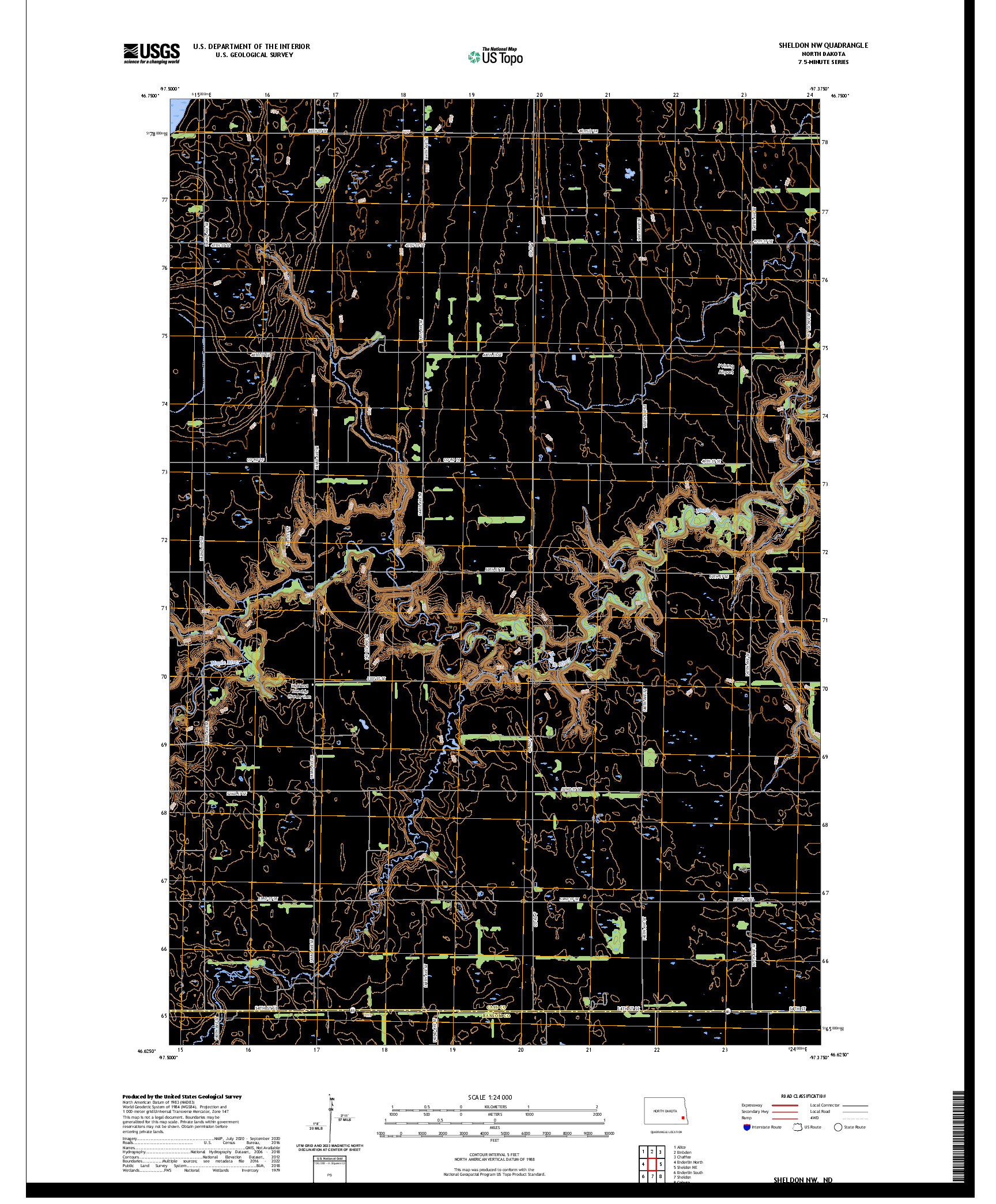 US TOPO 7.5-MINUTE MAP FOR SHELDON NW, ND