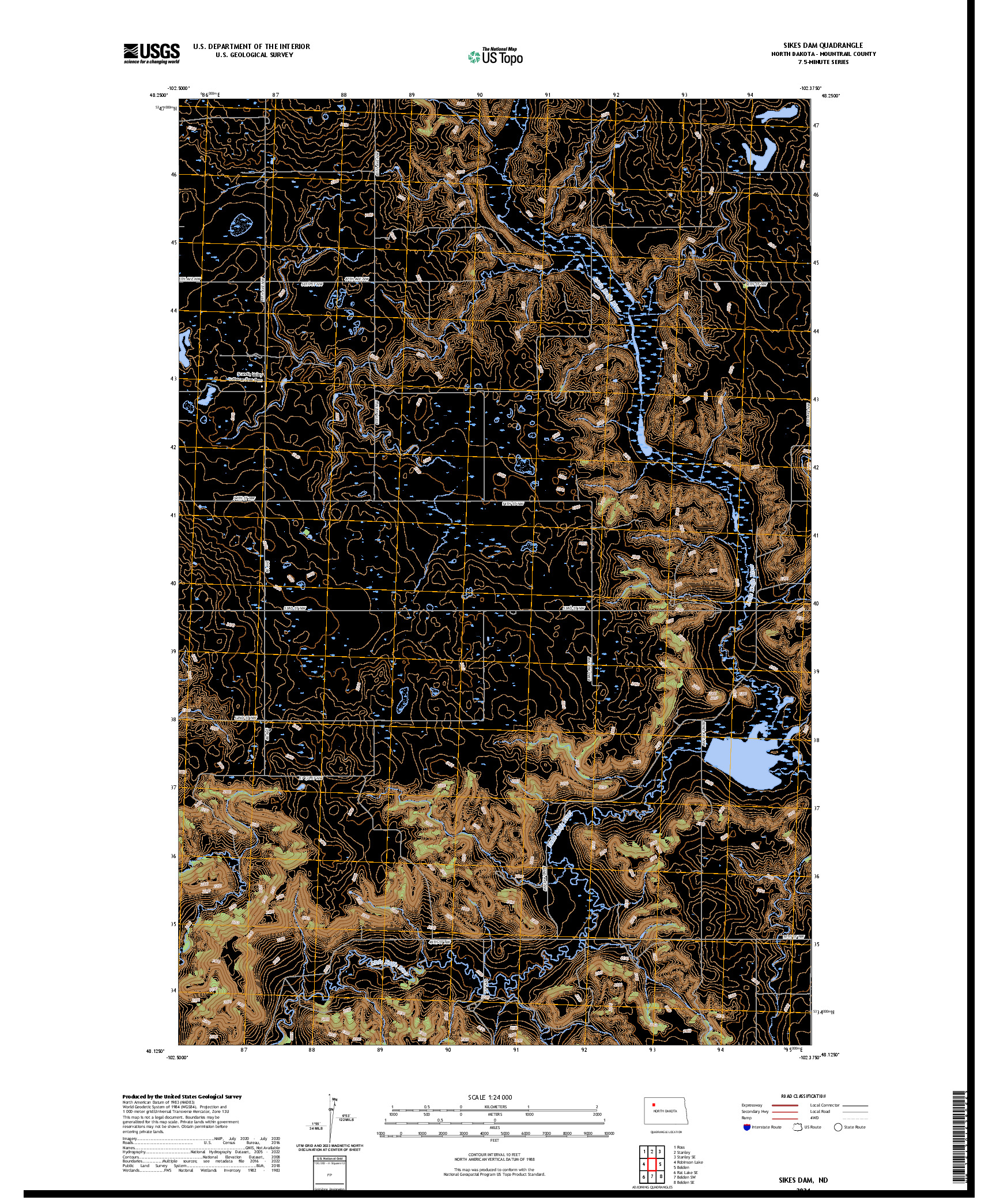 US TOPO 7.5-MINUTE MAP FOR SIKES DAM, ND