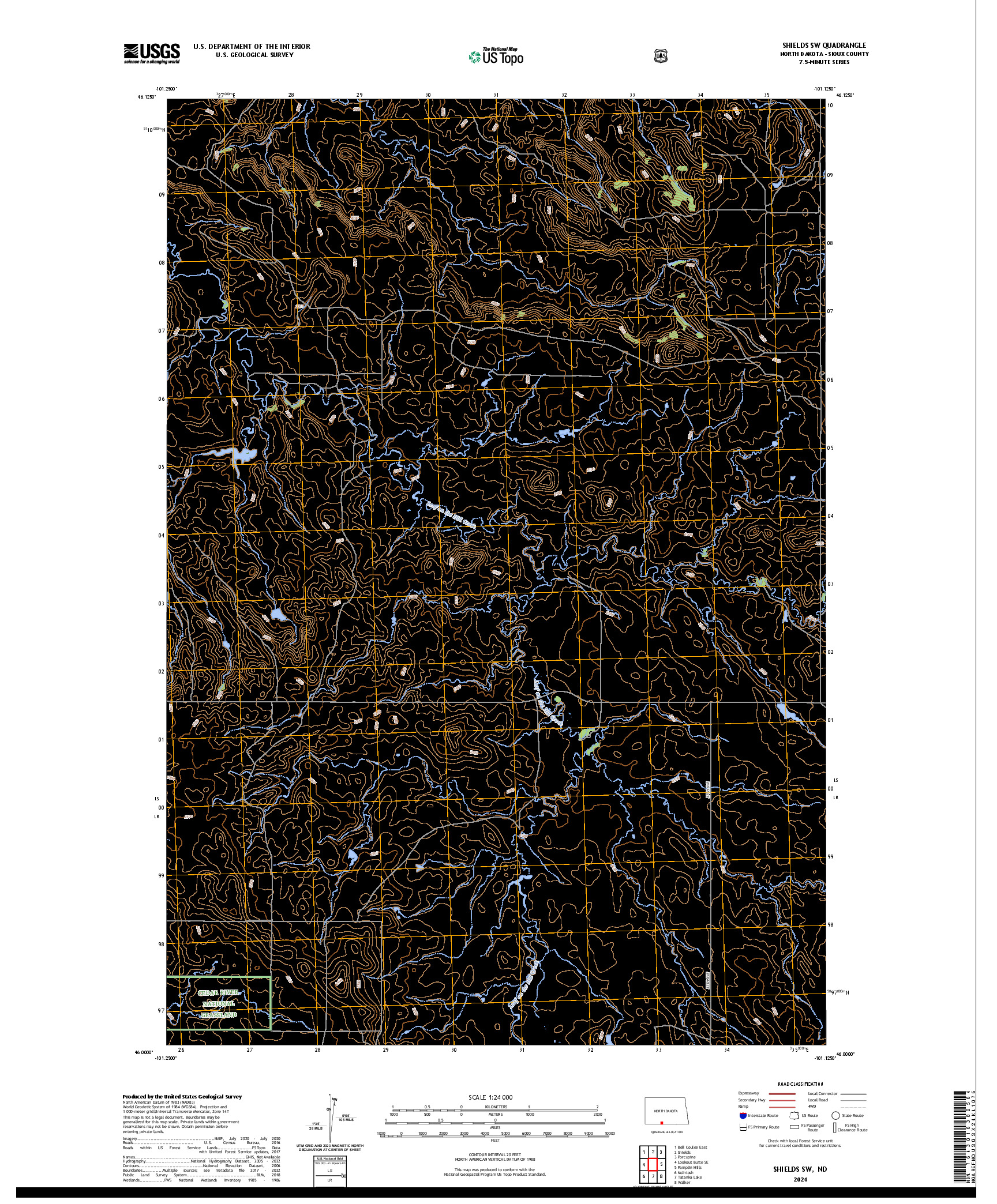 US TOPO 7.5-MINUTE MAP FOR SHIELDS SW, ND