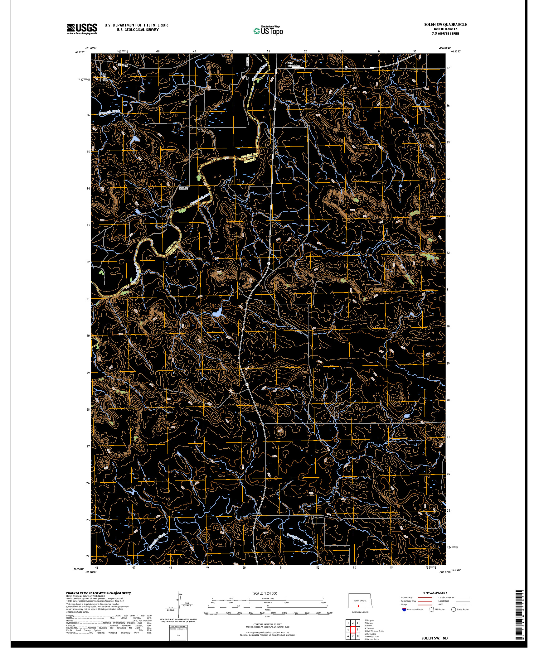 US TOPO 7.5-MINUTE MAP FOR SOLEN SW, ND