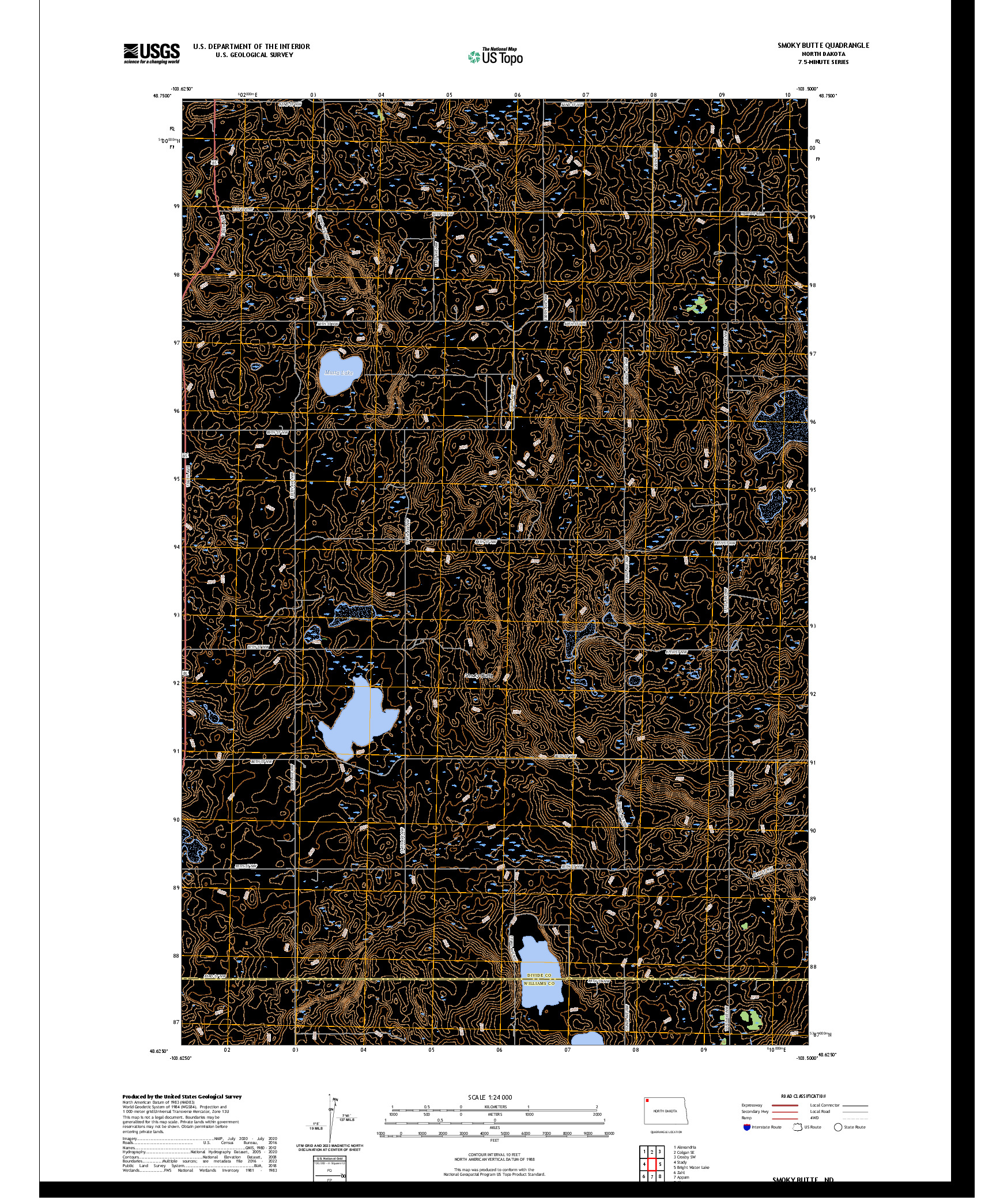 US TOPO 7.5-MINUTE MAP FOR SMOKY BUTTE, ND