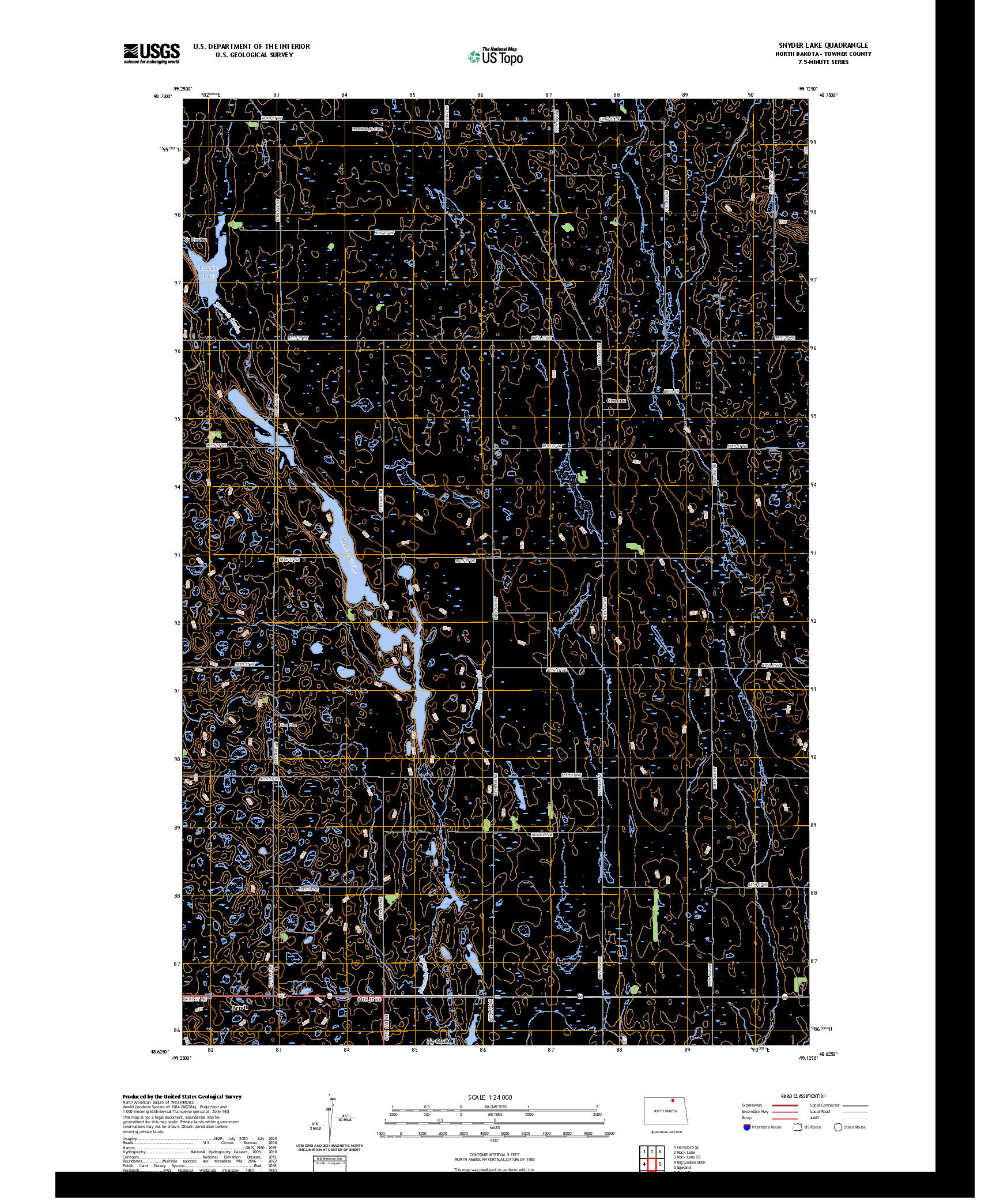 US TOPO 7.5-MINUTE MAP FOR SNYDER LAKE, ND