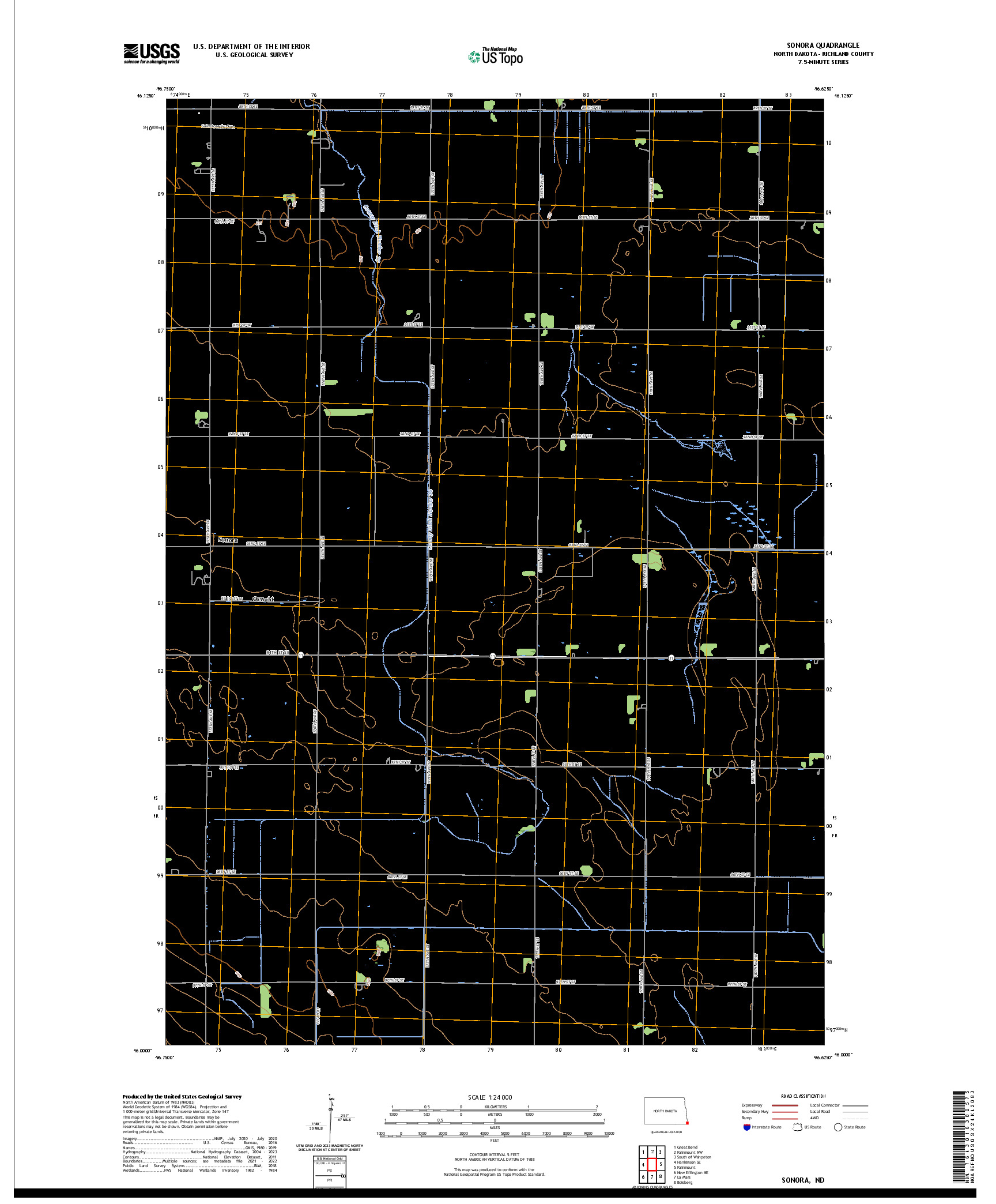 US TOPO 7.5-MINUTE MAP FOR SONORA, ND
