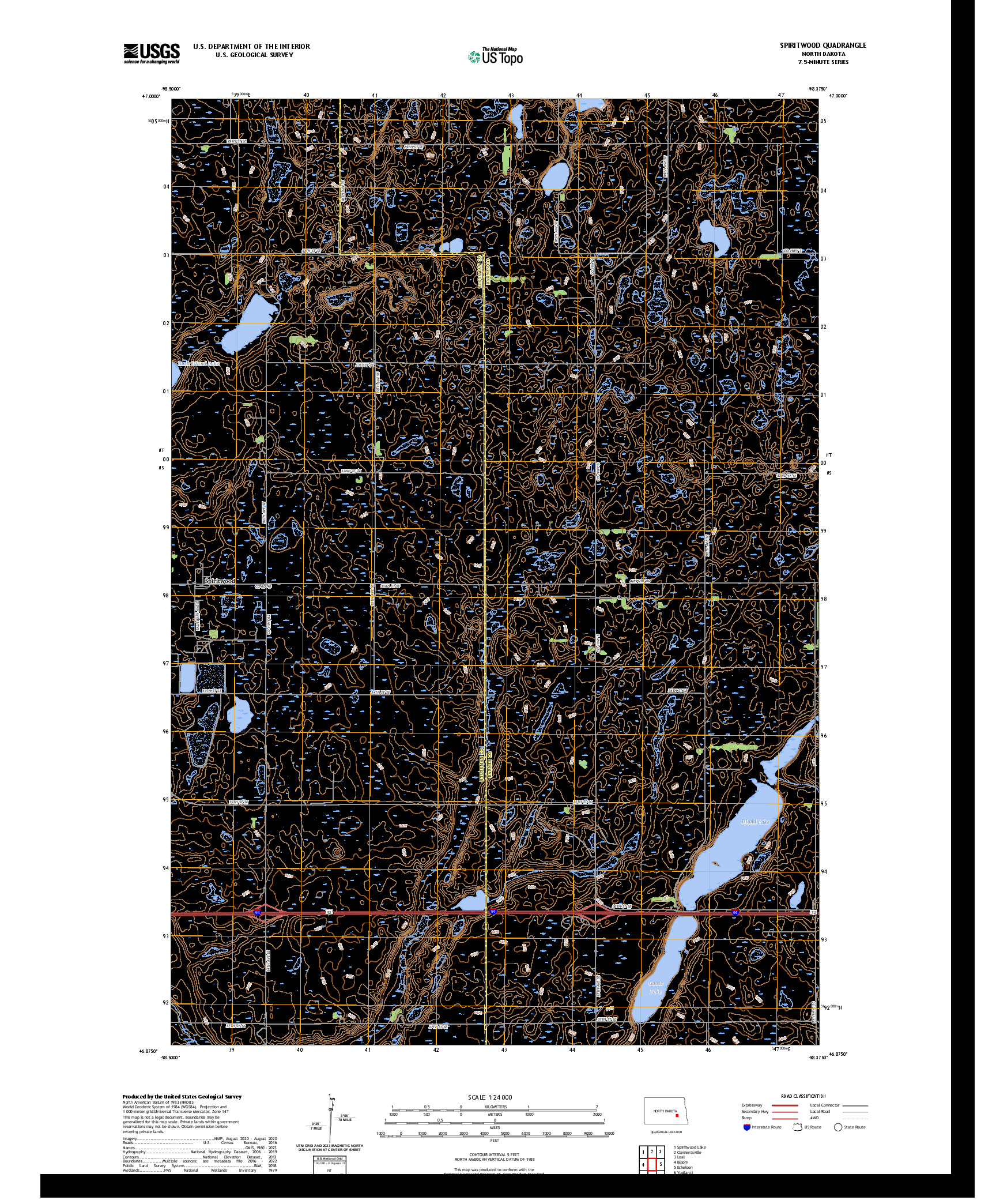 US TOPO 7.5-MINUTE MAP FOR SPIRITWOOD, ND