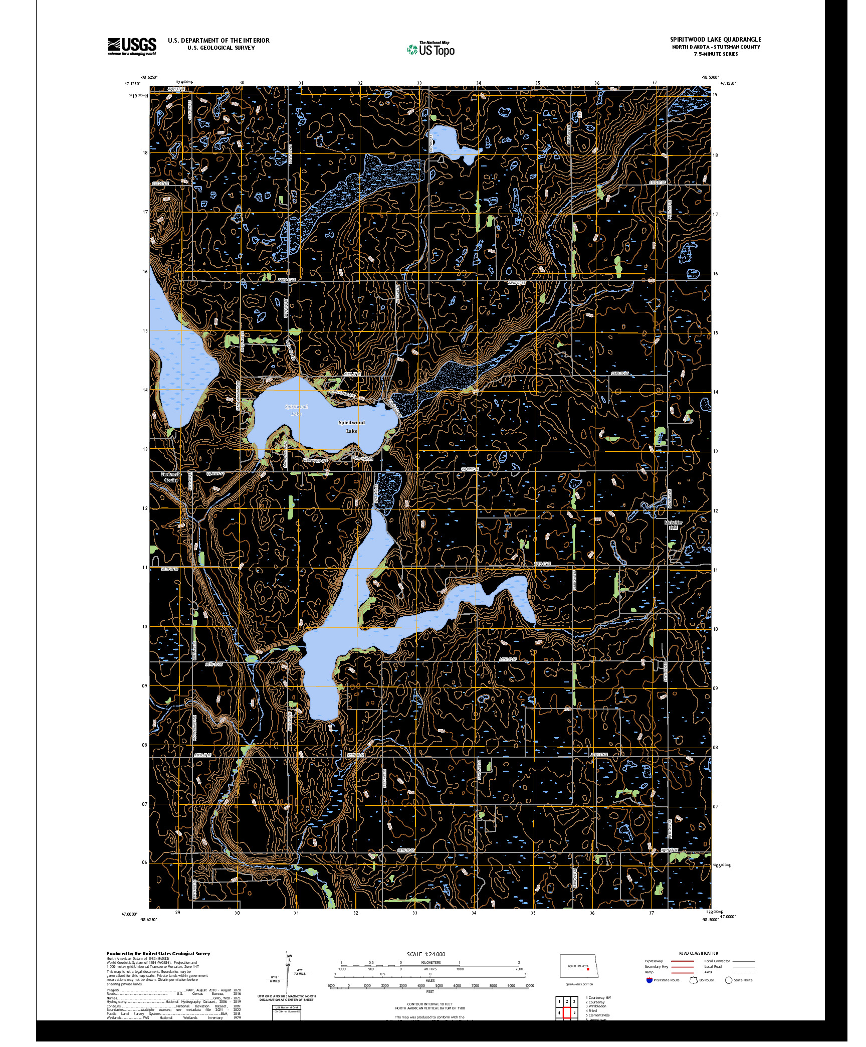 US TOPO 7.5-MINUTE MAP FOR SPIRITWOOD LAKE, ND