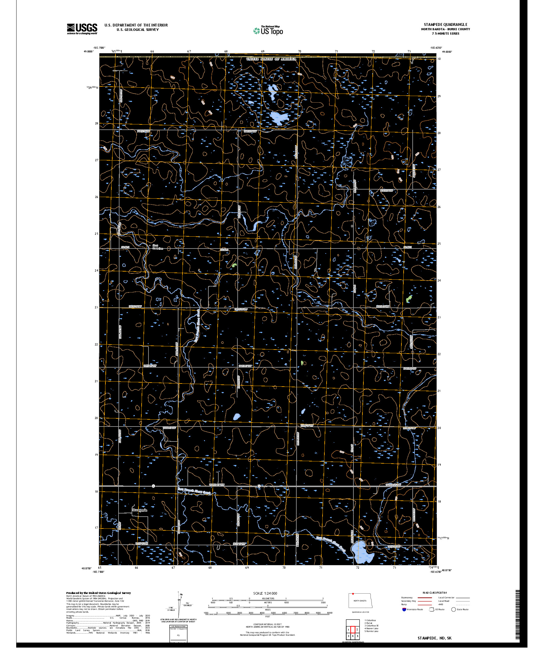 US TOPO 7.5-MINUTE MAP FOR STAMPEDE, ND,SK