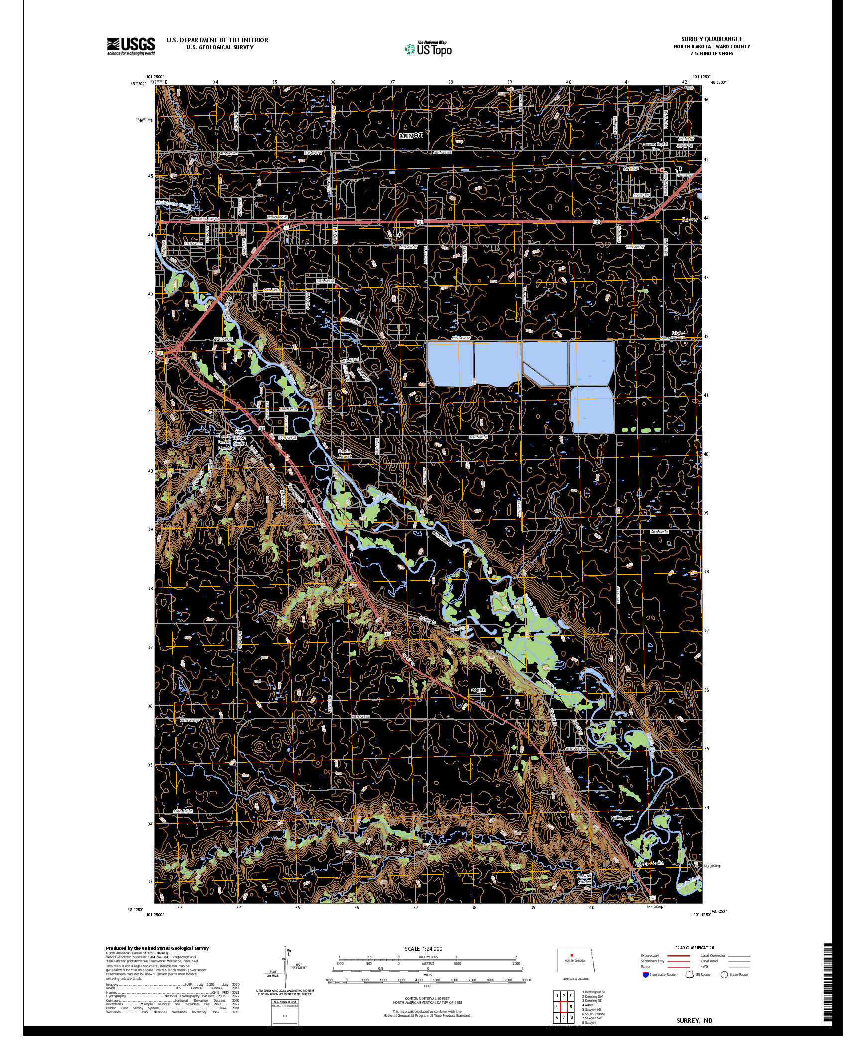 US TOPO 7.5-MINUTE MAP FOR SURREY, ND