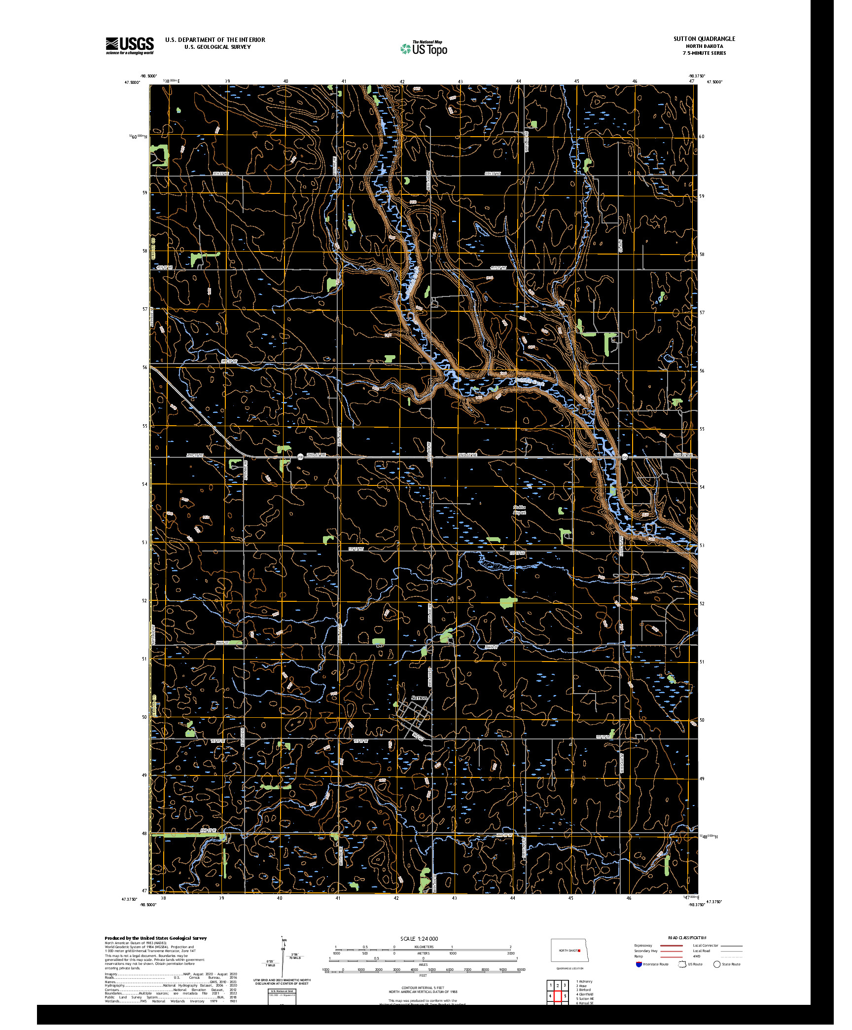 US TOPO 7.5-MINUTE MAP FOR SUTTON, ND