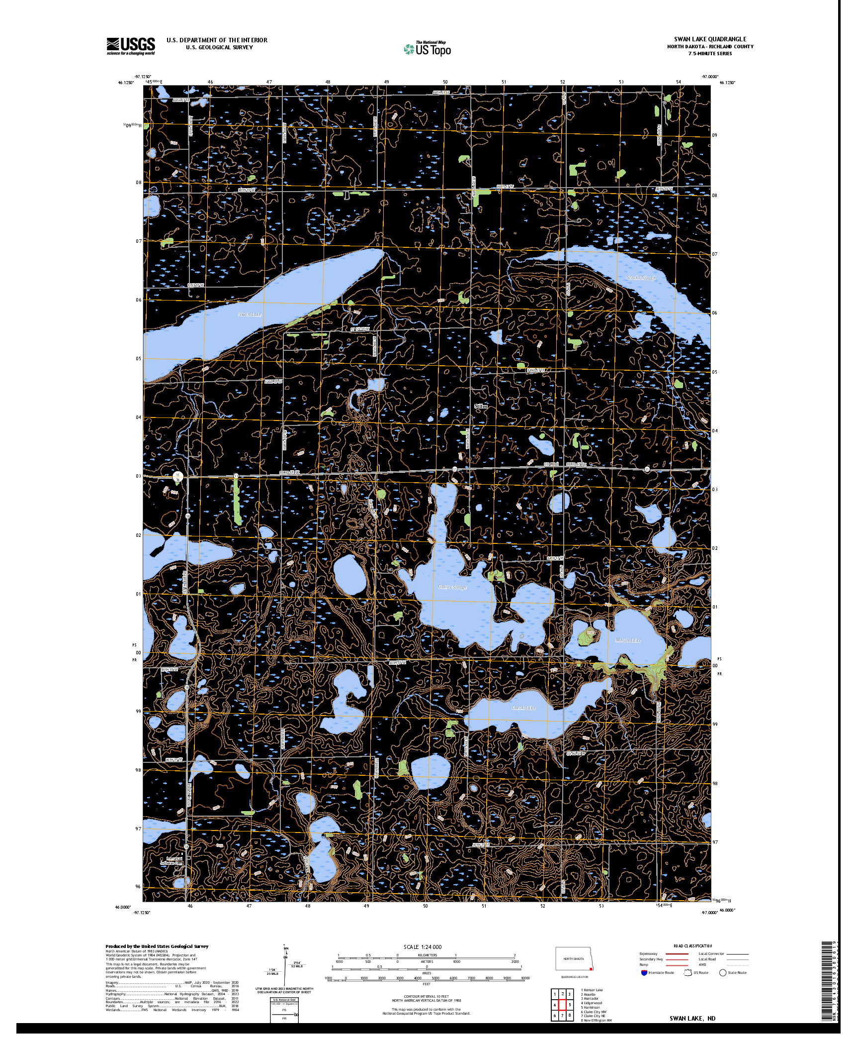 US TOPO 7.5-MINUTE MAP FOR SWAN LAKE, ND