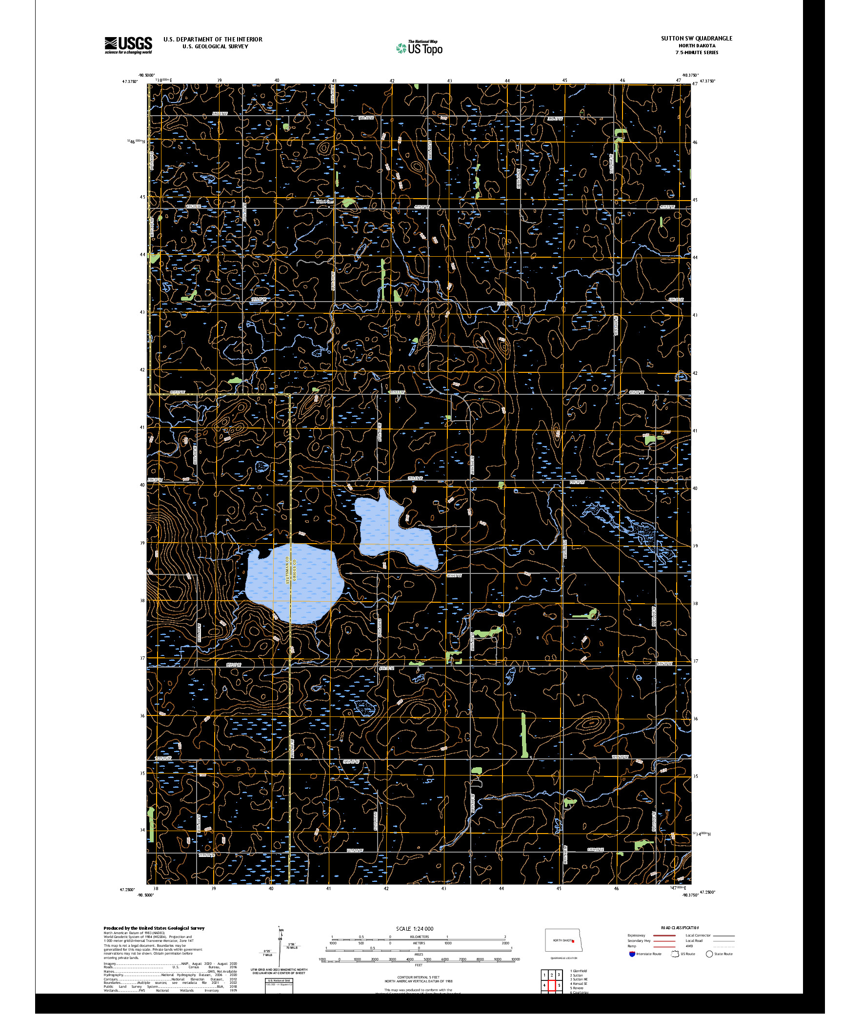 US TOPO 7.5-MINUTE MAP FOR SUTTON SW, ND