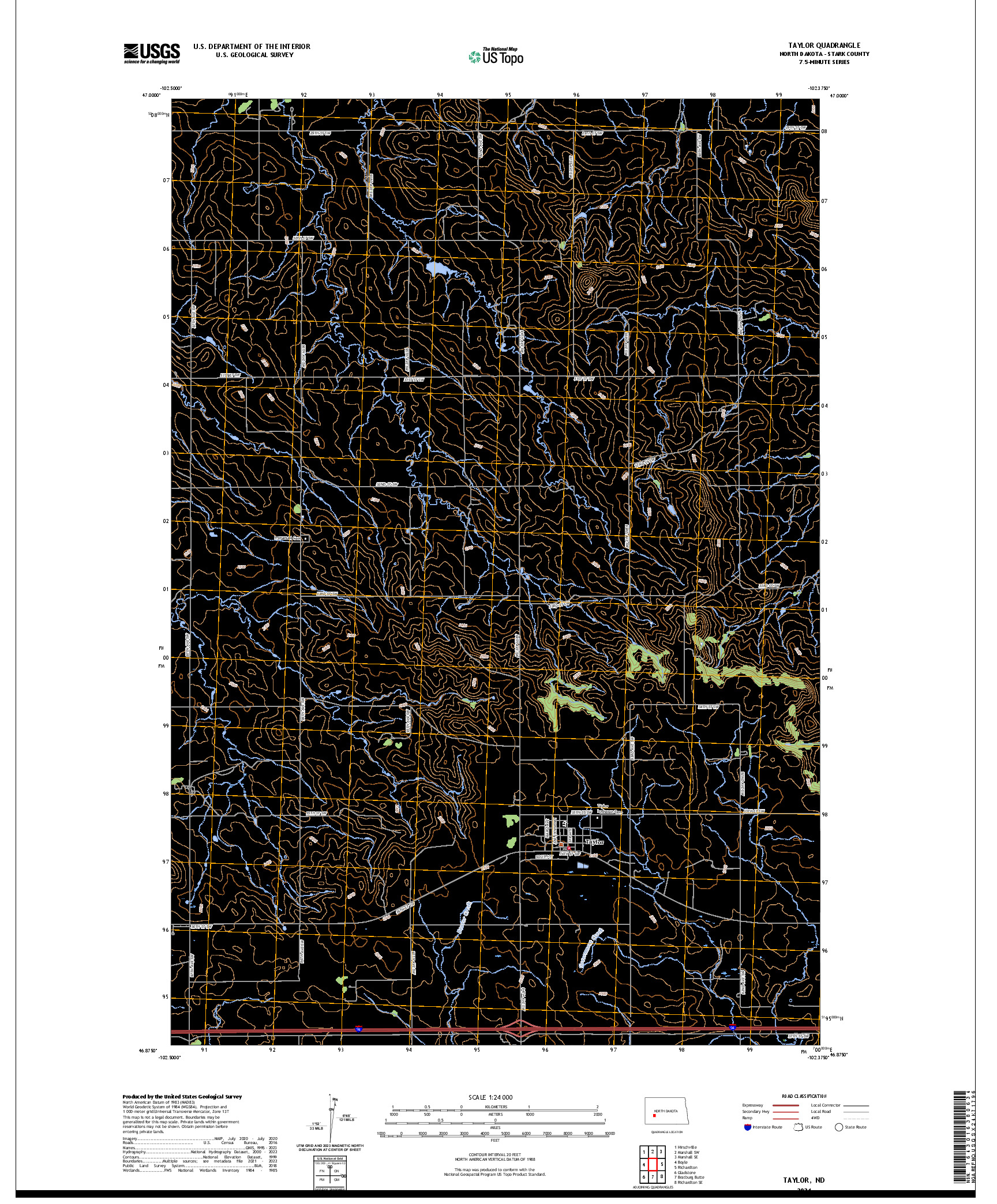 US TOPO 7.5-MINUTE MAP FOR TAYLOR, ND