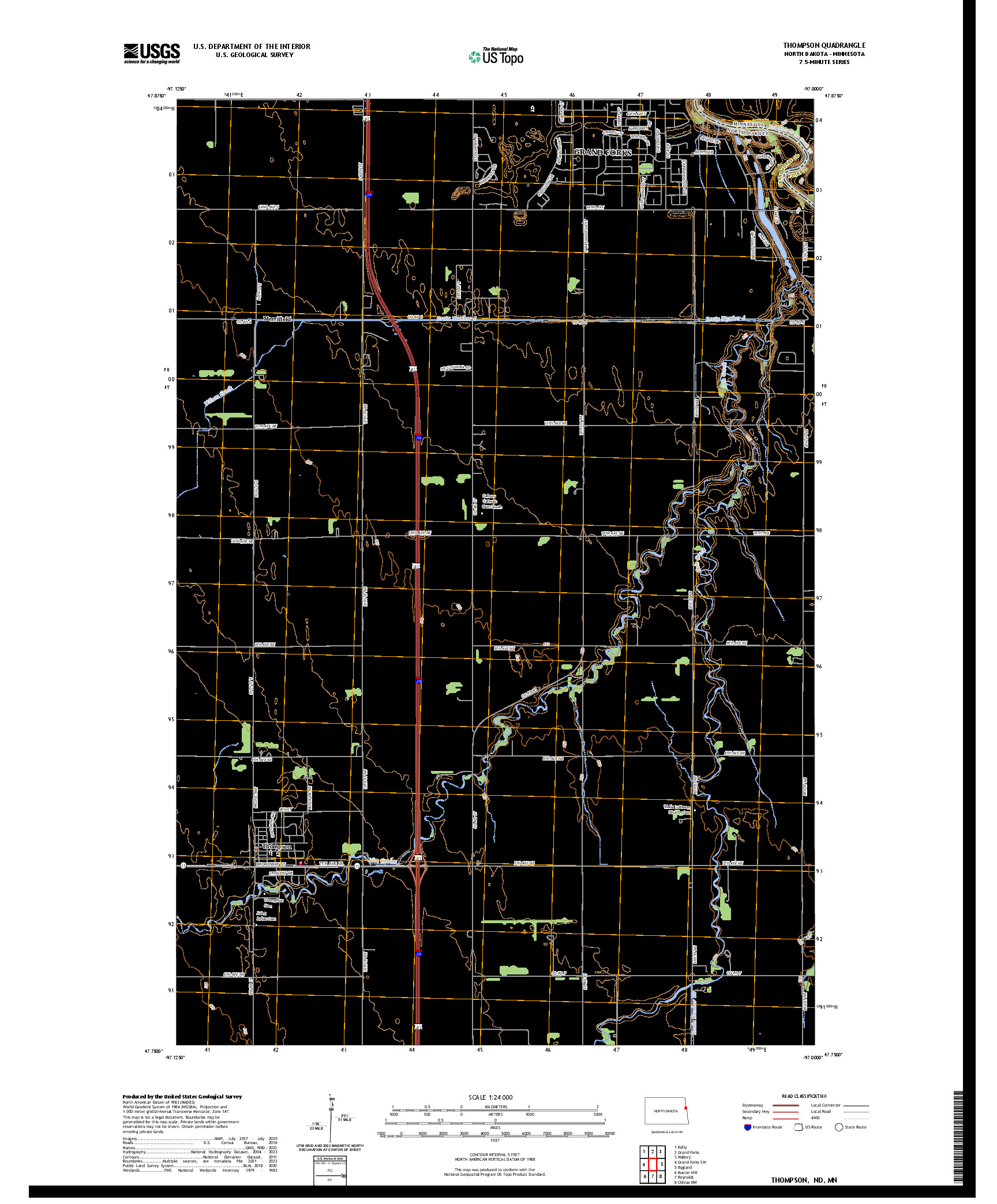 US TOPO 7.5-MINUTE MAP FOR THOMPSON, ND,MN