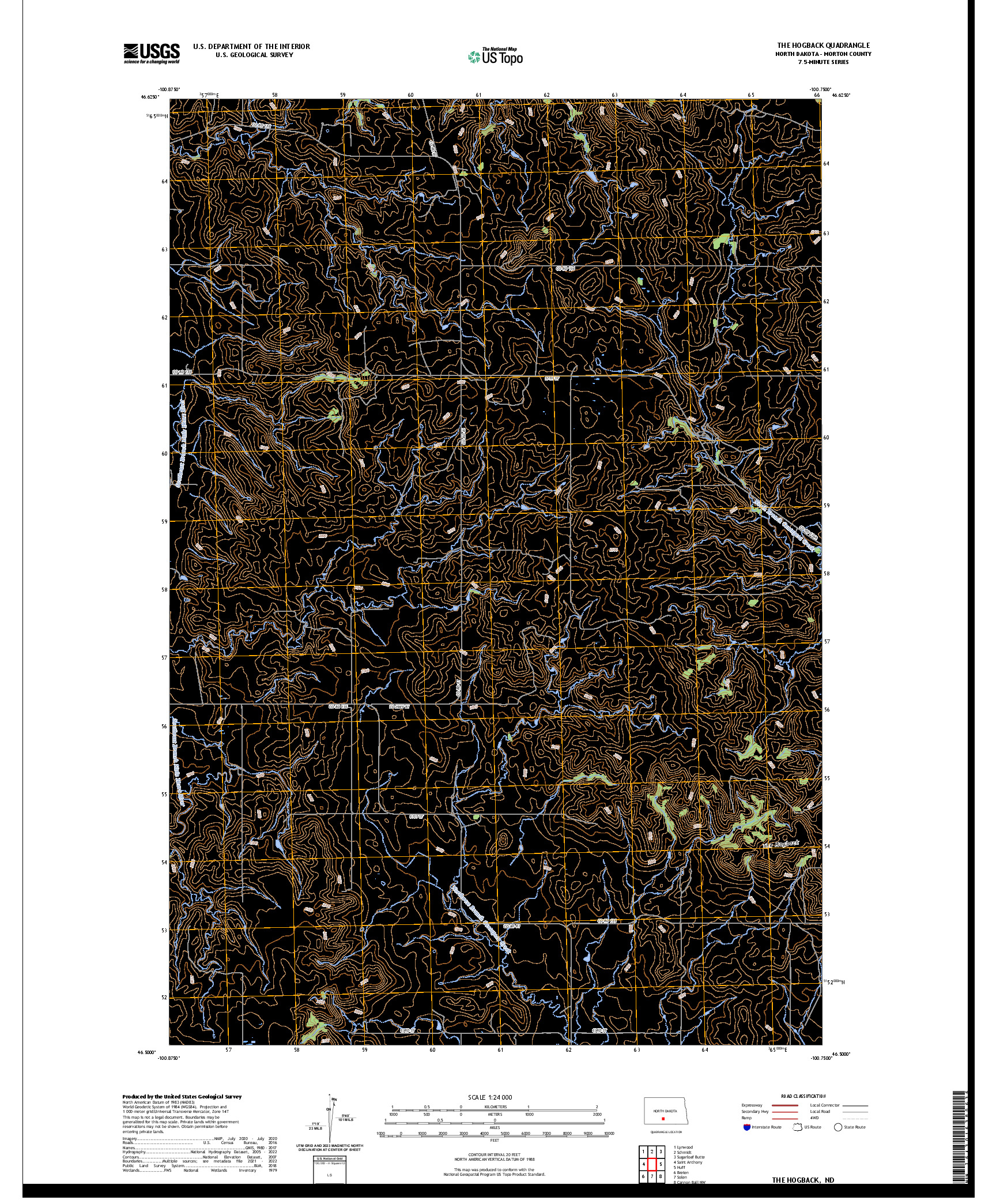 US TOPO 7.5-MINUTE MAP FOR THE HOGBACK, ND