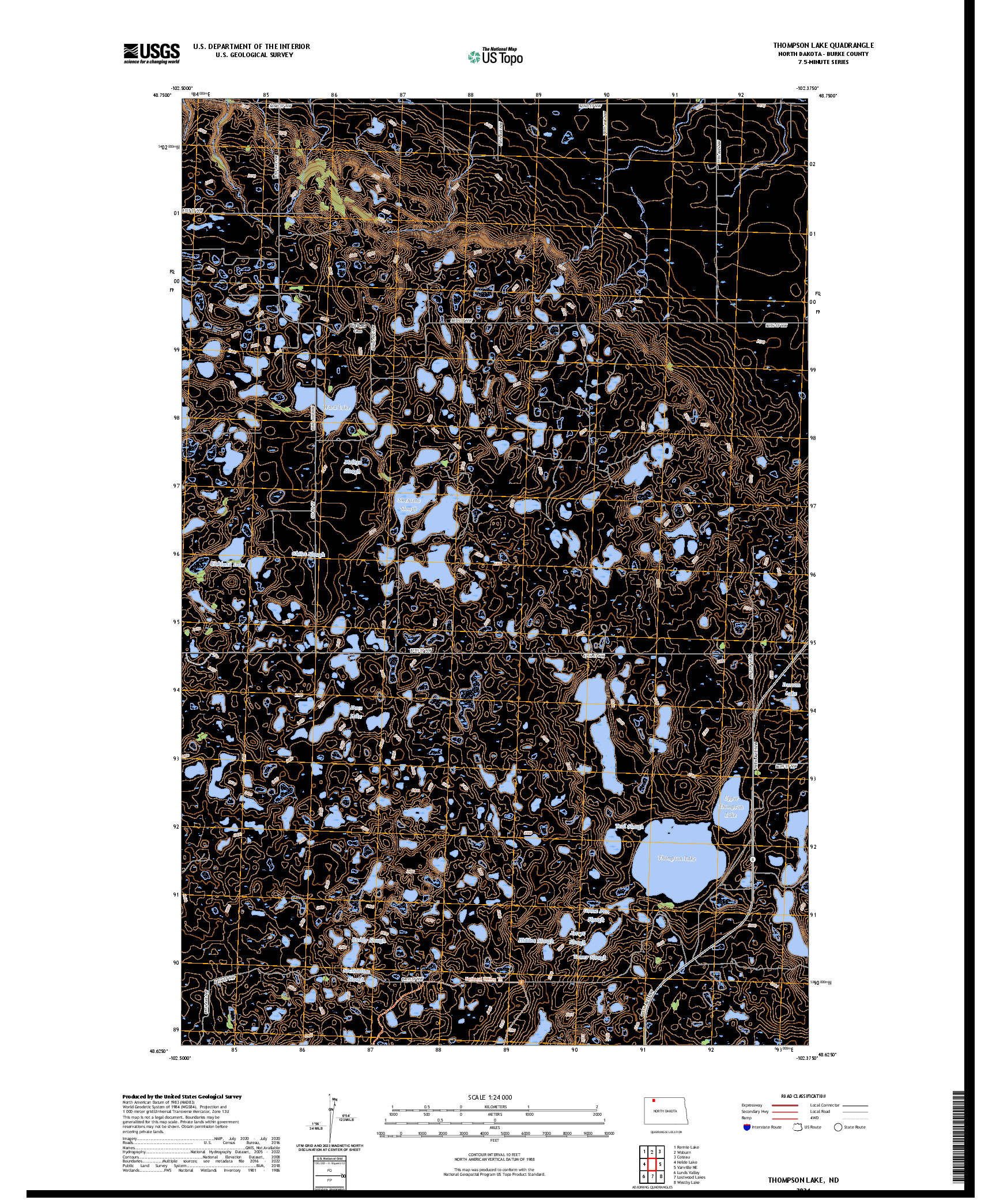US TOPO 7.5-MINUTE MAP FOR THOMPSON LAKE, ND