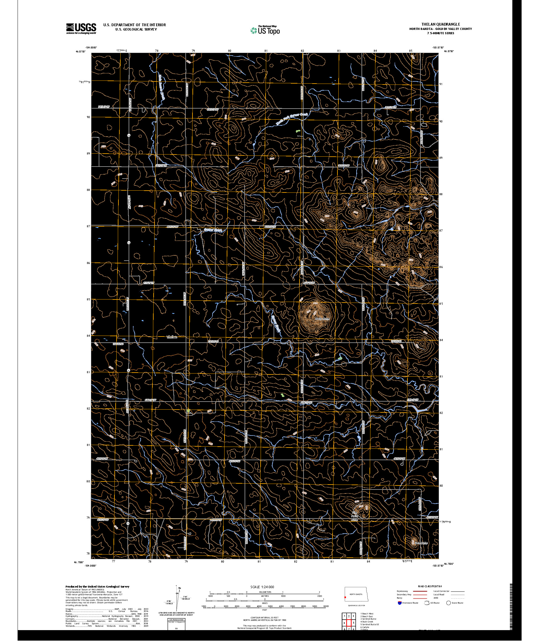 US TOPO 7.5-MINUTE MAP FOR THELAN, ND