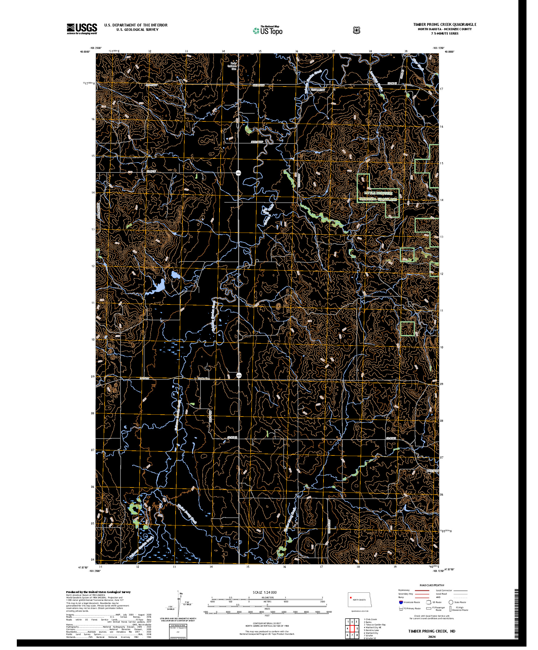 US TOPO 7.5-MINUTE MAP FOR TIMBER PRONG CREEK, ND