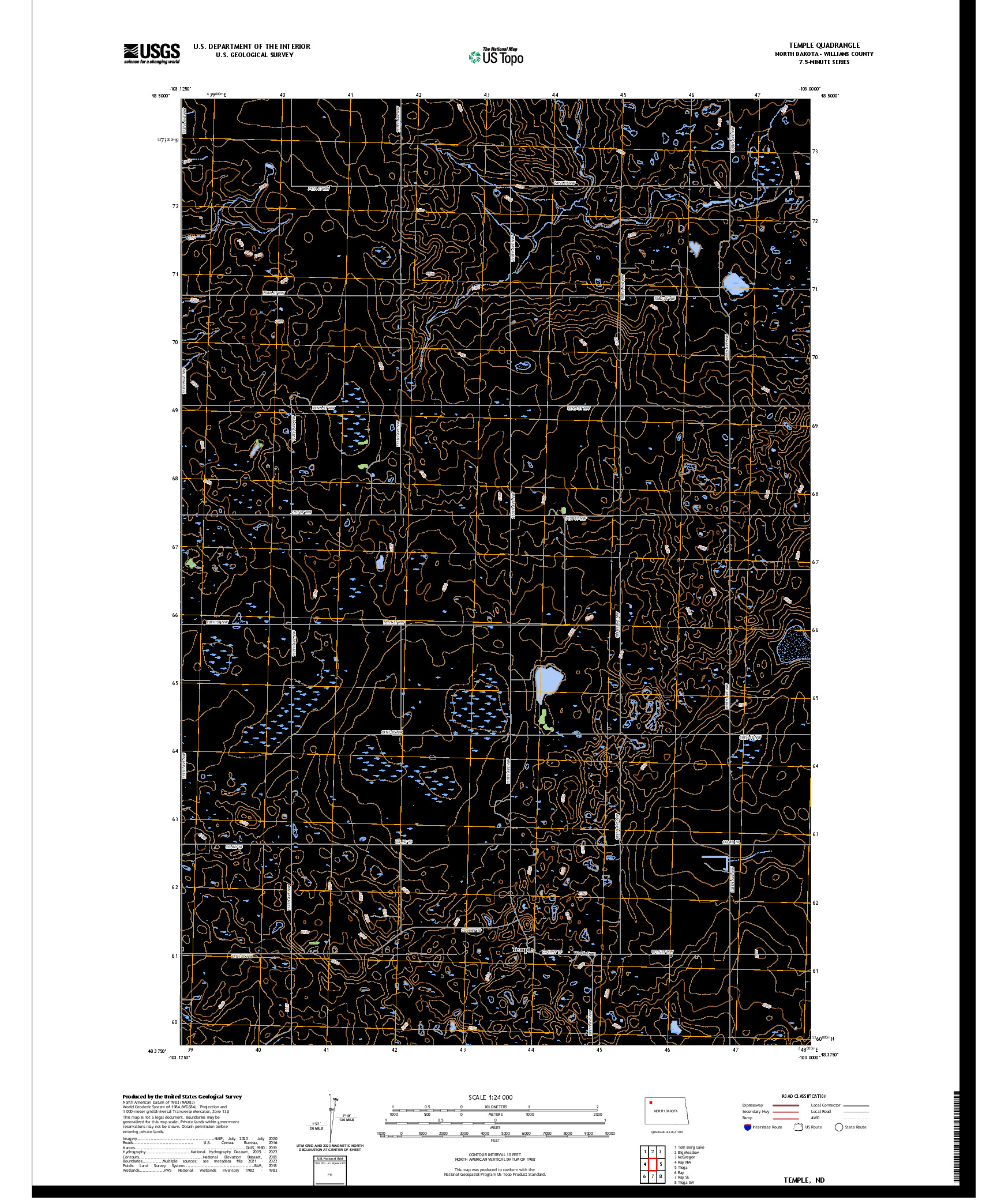 US TOPO 7.5-MINUTE MAP FOR TEMPLE, ND