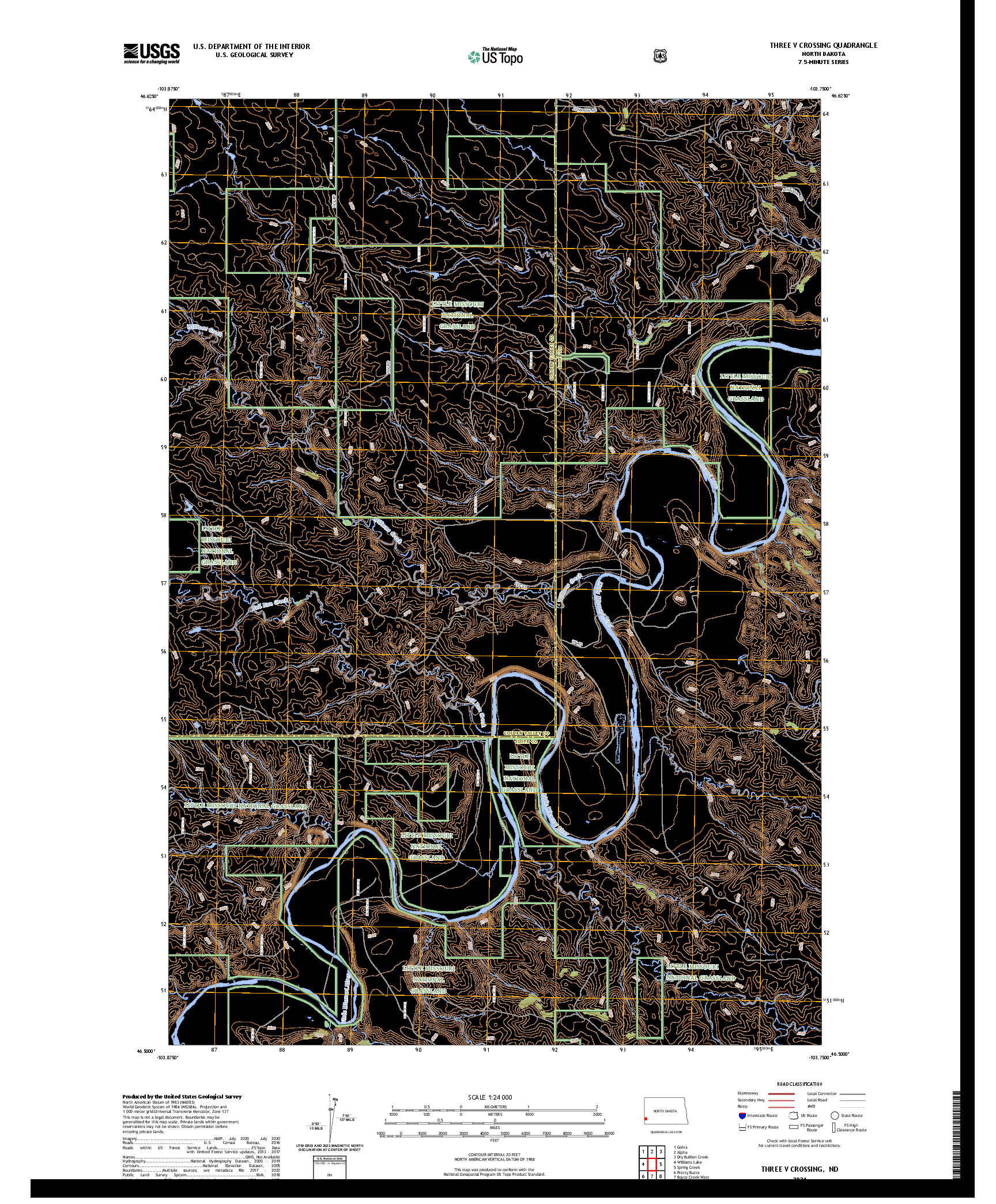 US TOPO 7.5-MINUTE MAP FOR THREE V CROSSING, ND