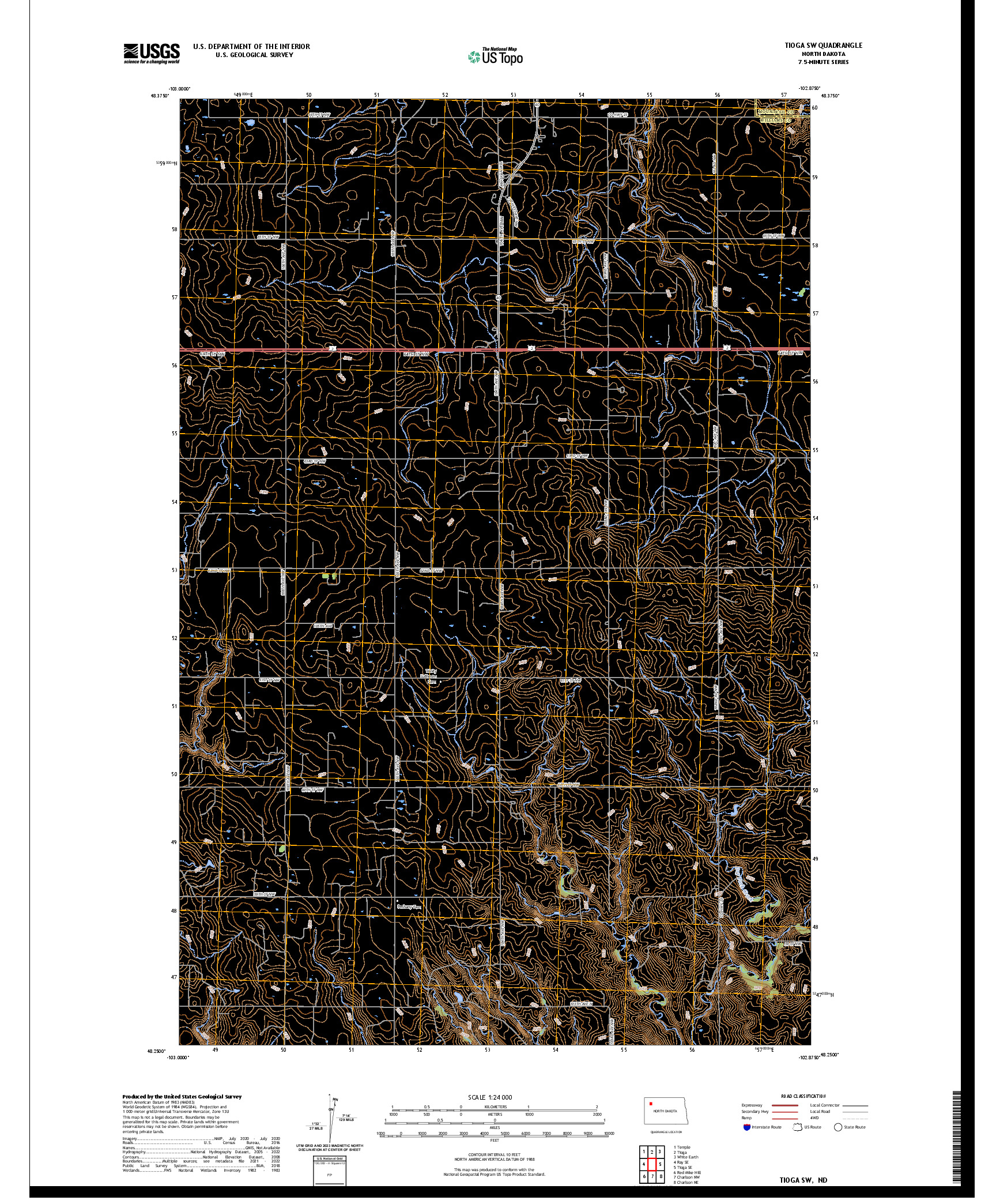 US TOPO 7.5-MINUTE MAP FOR TIOGA SW, ND