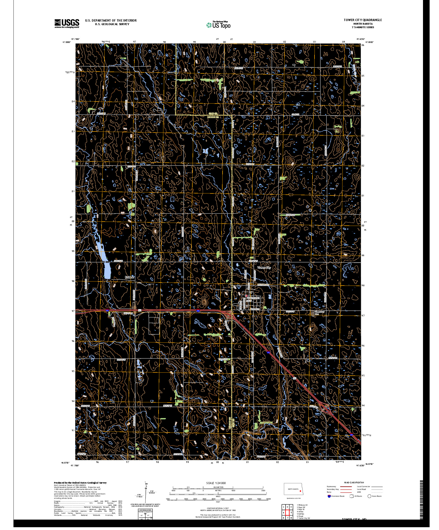 US TOPO 7.5-MINUTE MAP FOR TOWER CITY, ND